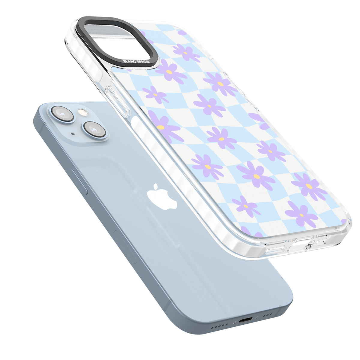 Serene Skies & Flowers iPhone 12 / 12 Pro / iPhone 13 / iPhone 14 / iPhone 14 Plus / iPhone 15 / iPhone 15 Plus Impact Clear Phone Case angled
