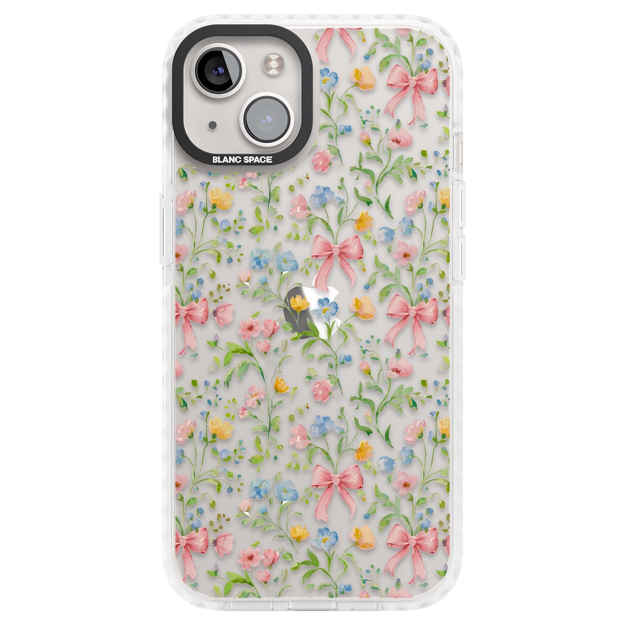 Ribbons & Wildflowers cottagecore iPhone case featuring watercolor wildflowers, pink satin bows, and delicate spring blooms o | Clear Impact case for iPhone 13, iPhone 14, iPhone 15