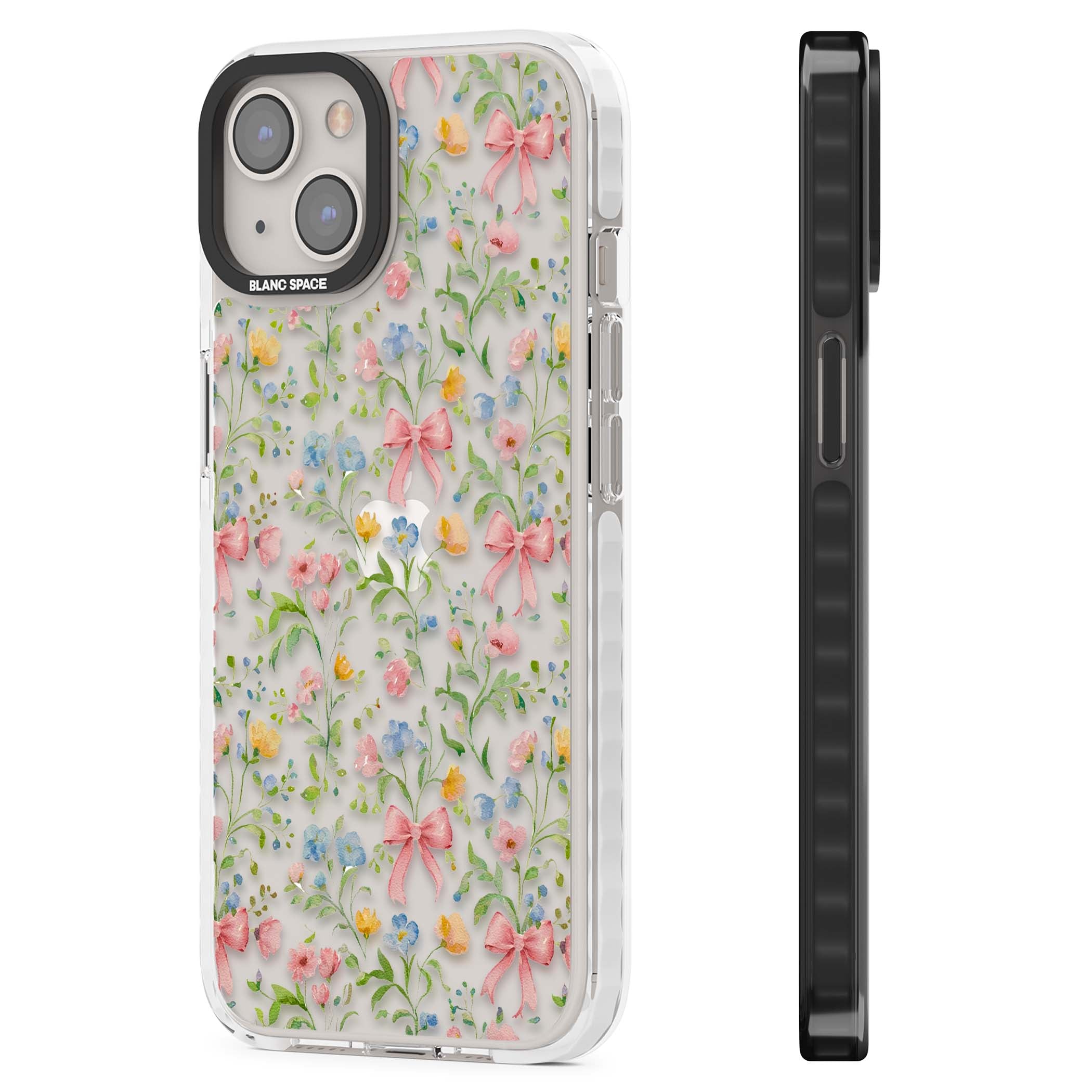 Ribbons & Wildflowers cottagecore iPhone case featuring watercolor wildflowers, pink satin bows, and delicate spring blooms o | Clear Impact case for iPhone 13, iPhone 14, iPhone 15
