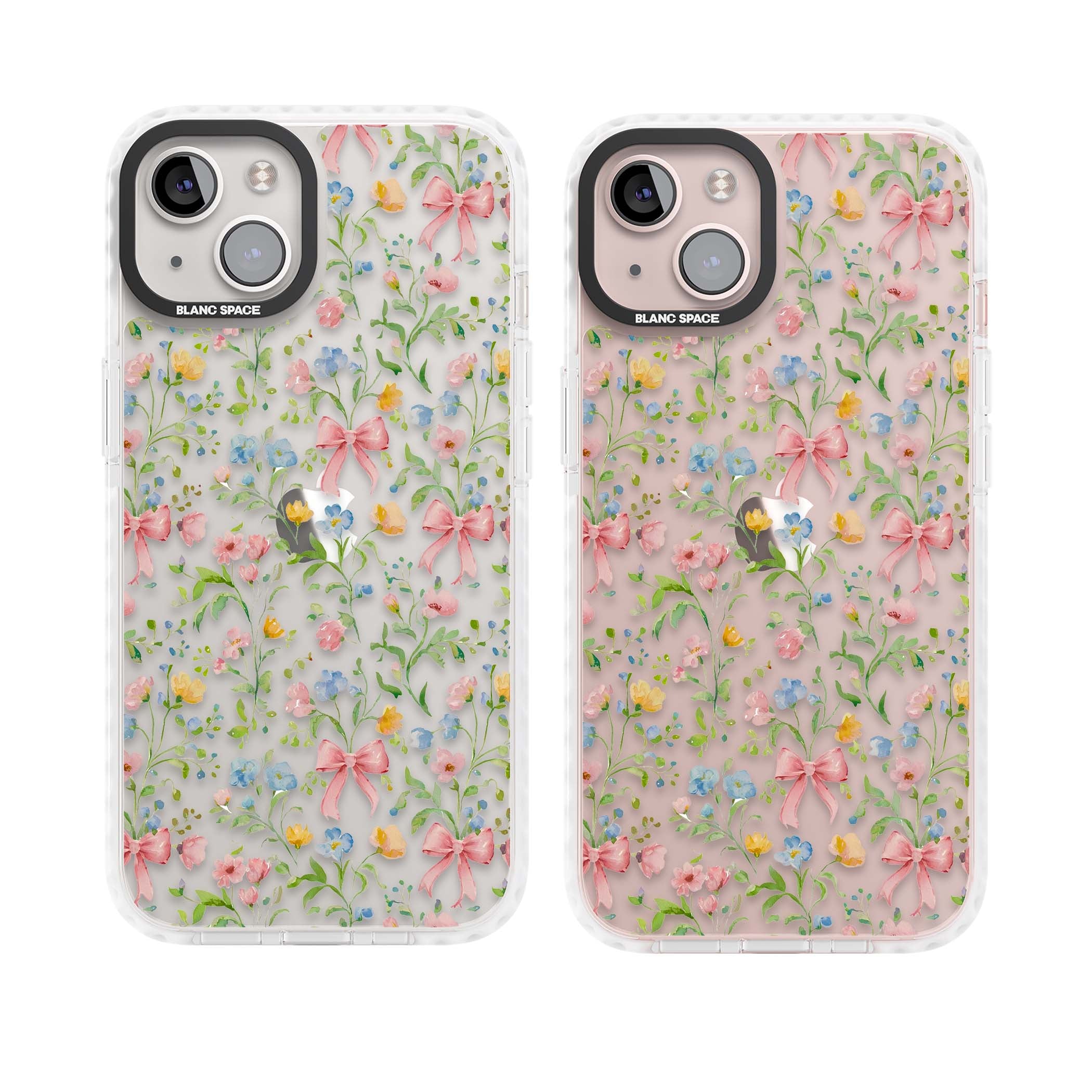 Ribbons & Wildflowers cottagecore iPhone case featuring watercolor wildflowers, pink satin bows, and delicate spring blooms o | Clear Impact case for iPhone 13, iPhone 14, iPhone 15
