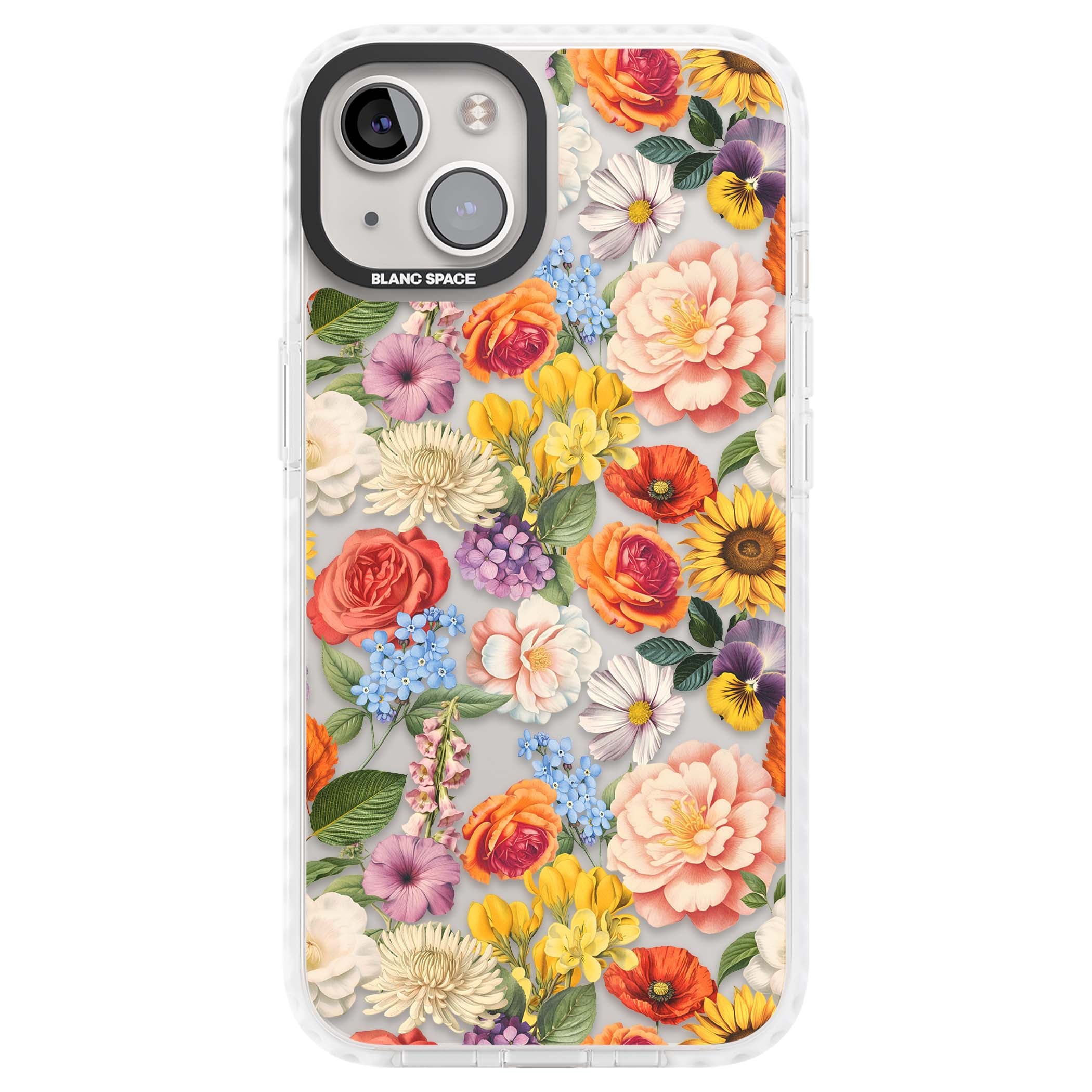 Bloom Basket floral iPhone case featuring cottage garden flowers including peonies, sunflowers, and wildflowers in pastel col | Clear Impact case for iPhone 13, iPhone 14, iPhone 15