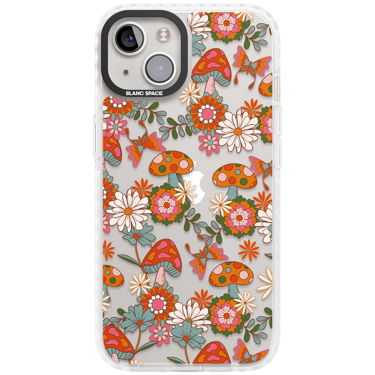 Groovy Shrooms & Flowers iPhone 12 / 12 Pro / iPhone 13 / iPhone 14 / iPhone 14 Plus / iPhone 15 / iPhone 15 Plus Impact Clear Phone Case front