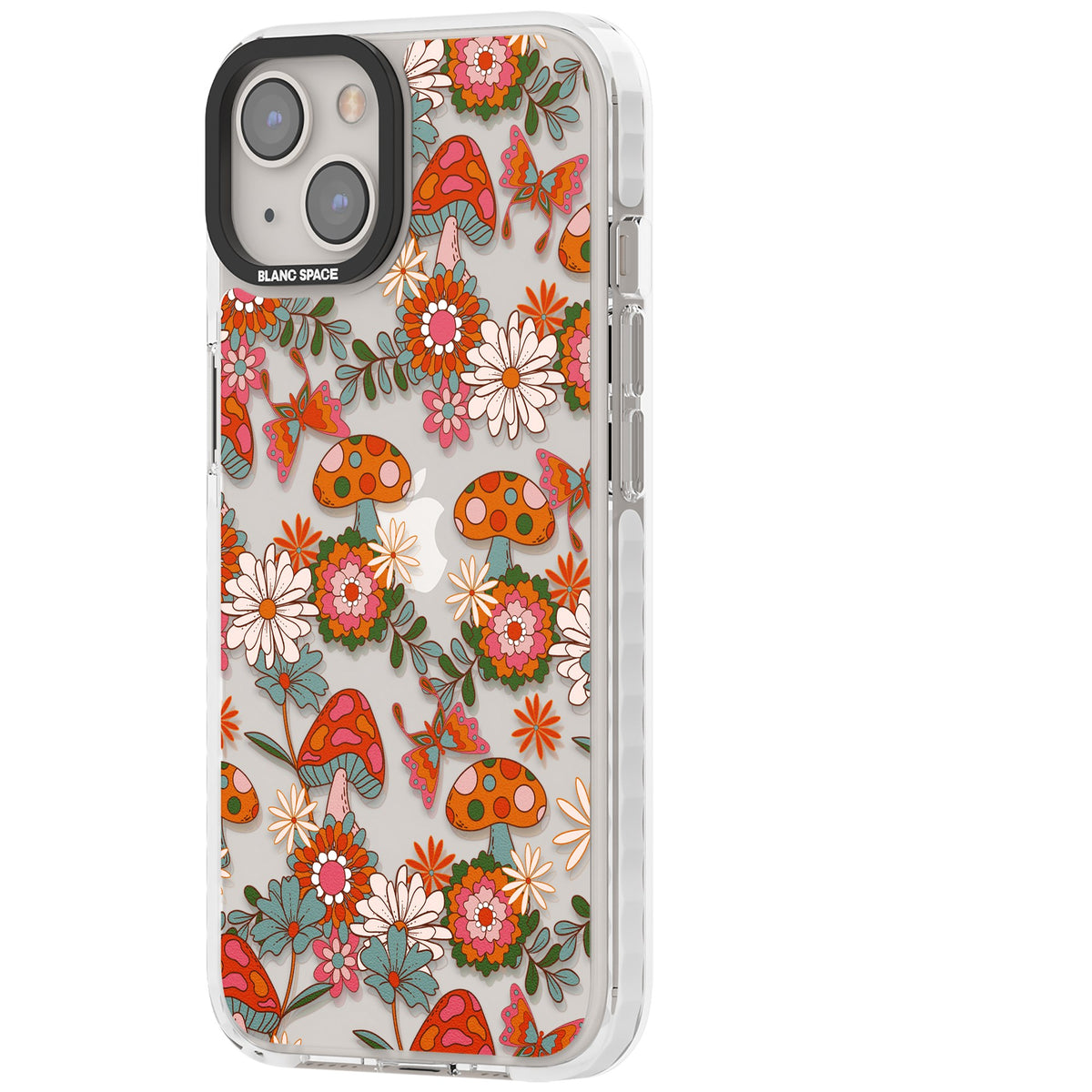 Groovy Shrooms & Flowers iPhone 12 / 12 Pro / iPhone 13 / iPhone 14 / iPhone 14 Plus / iPhone 15 / iPhone 15 Plus Impact Clear Phone Case side
