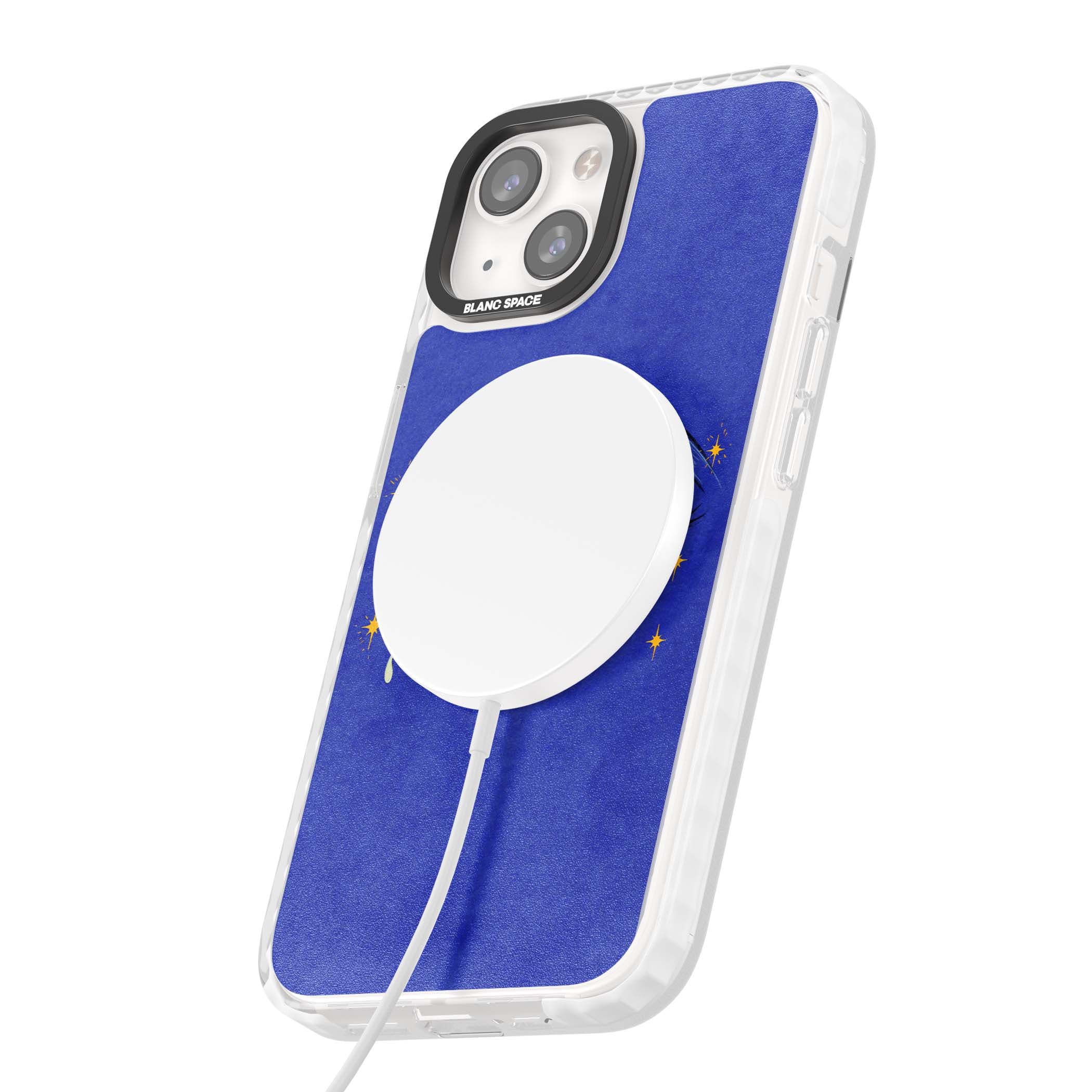 Blue Mystic Eyes celestial iPhone case featuring hand drawn blue mystical eyes, golden stars and a painted tear on indigo | Impact Magsafe case for iPhone 13, iPhone 14, iPhone 15