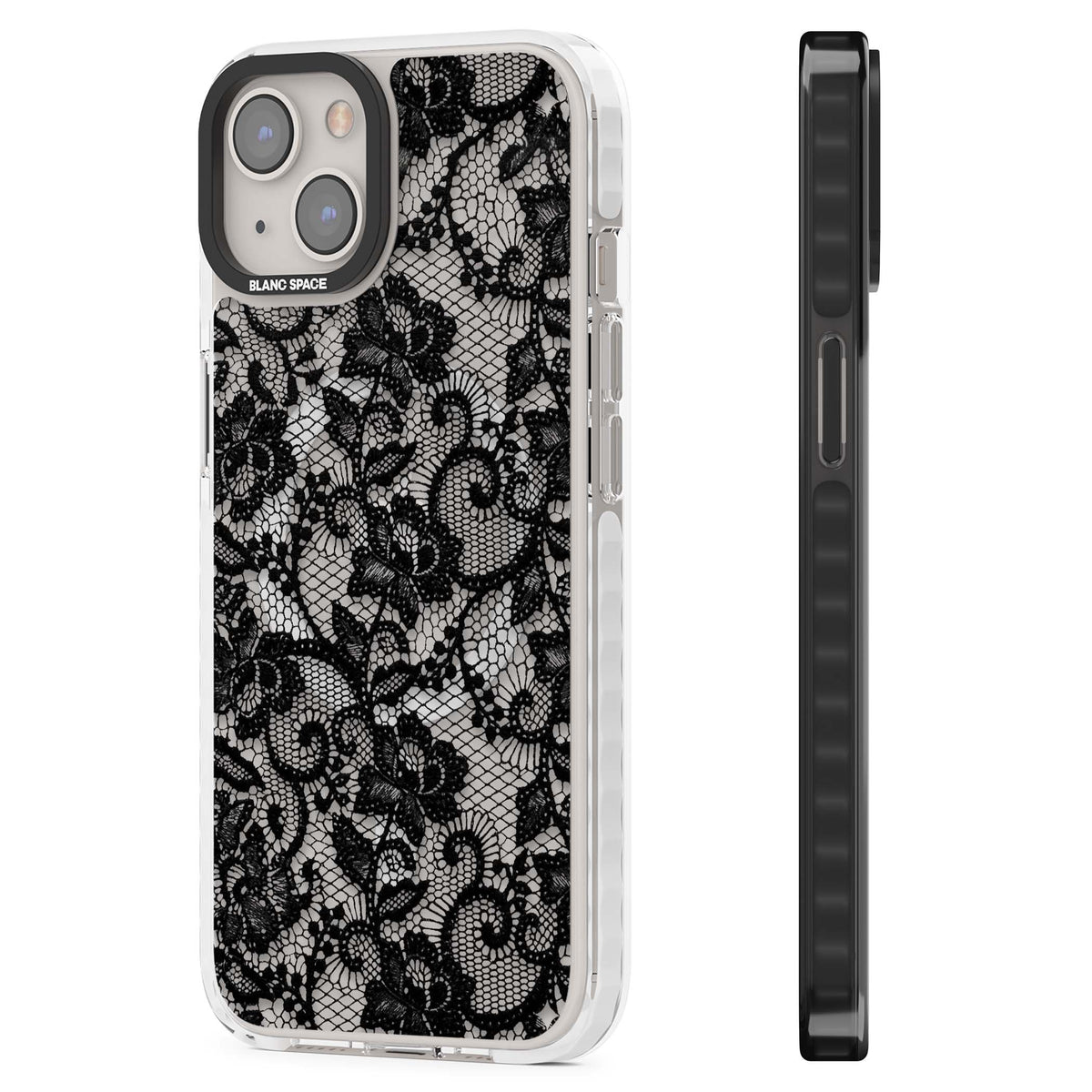 Black Lace gothic iPhone case featuring intricate black floral lace pattern with vintage whimsigoth detail | Impact Magsafe case for iPhone 13, iPhone 14, iPhone 15