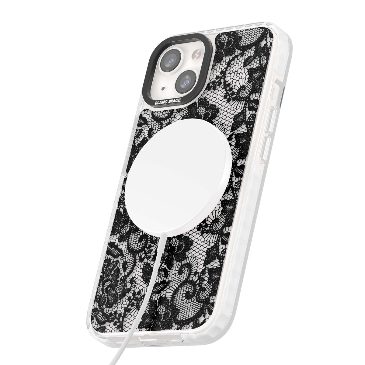 Black Lace gothic iPhone case featuring intricate black floral lace pattern with vintage whimsigoth detail | Impact Magsafe case for iPhone 13, iPhone 14, iPhone 15