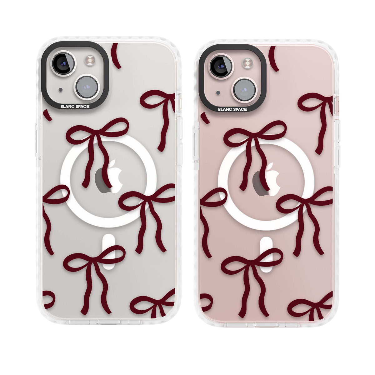 Burgundy Bows coquette iPhone case featuring hand-drawn burgundy red bows on a clear background | Impact Magsafe case for iPhone 13, iPhone 14, iPhone 15