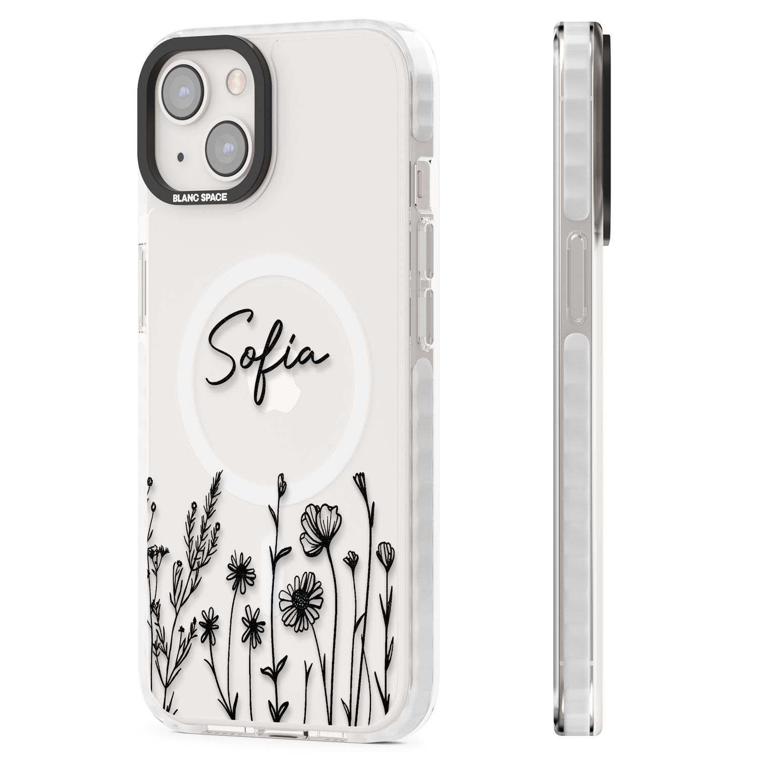 Personalised Black Wildflowers Magsafe Impact Phone Case for iPhone 13, iPhone 14, iPhone 15