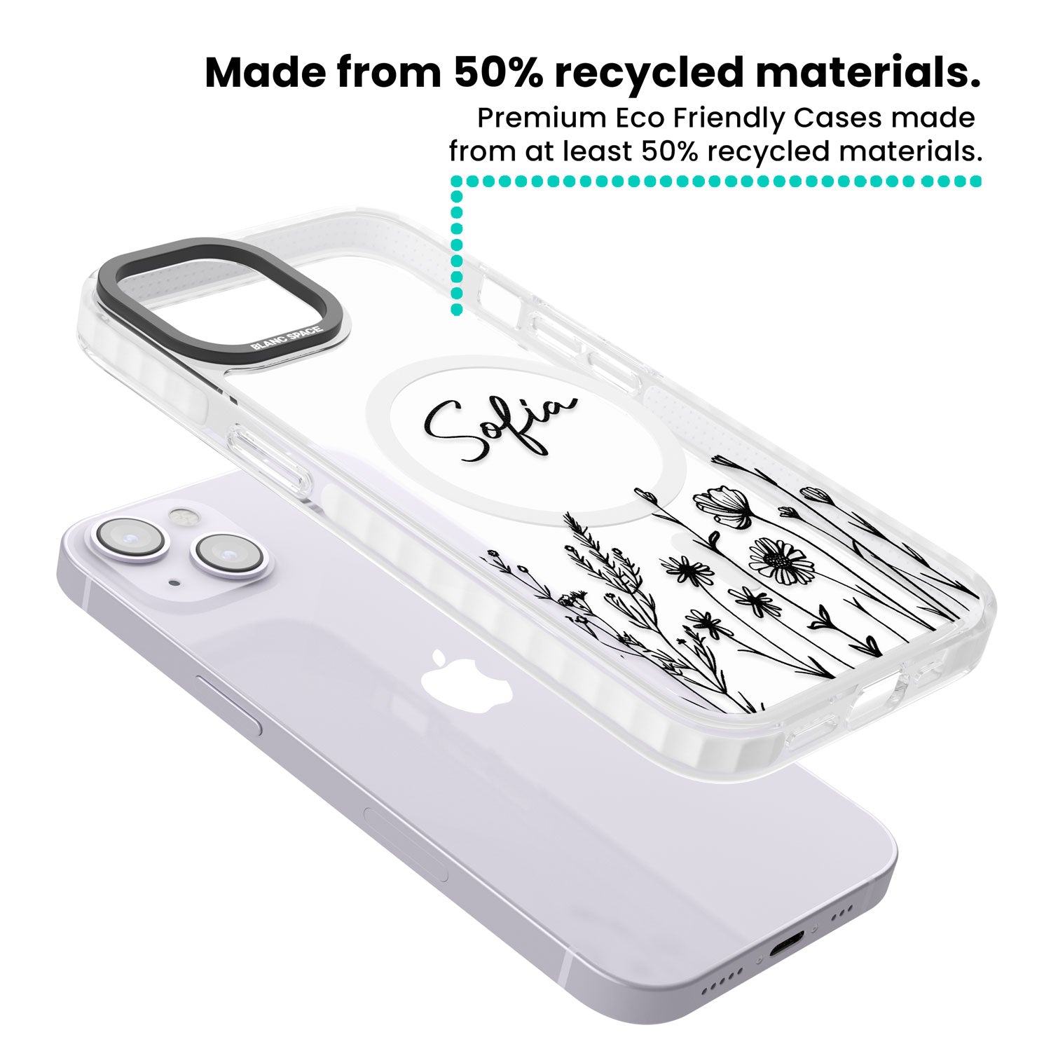 Personalised Black Wildflowers Magsafe Impact Phone Case for iPhone 13, iPhone 14, iPhone 15