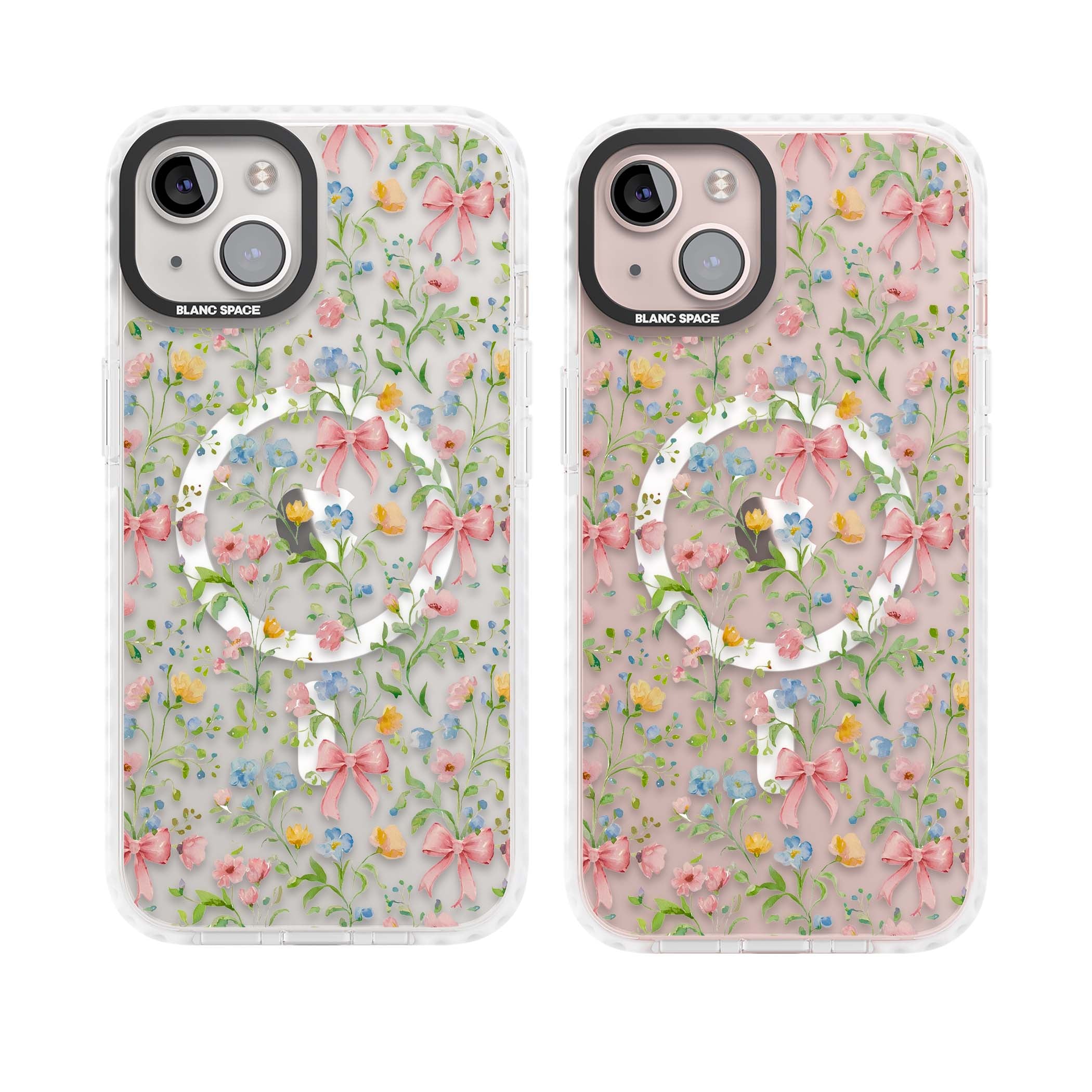 Ribbons & Wildflowers cottagecore iPhone case featuring watercolor wildflowers, pink satin bows, and delicate spring blooms o | Impact Magsafe case for iPhone 13, iPhone 14, iPhone 15