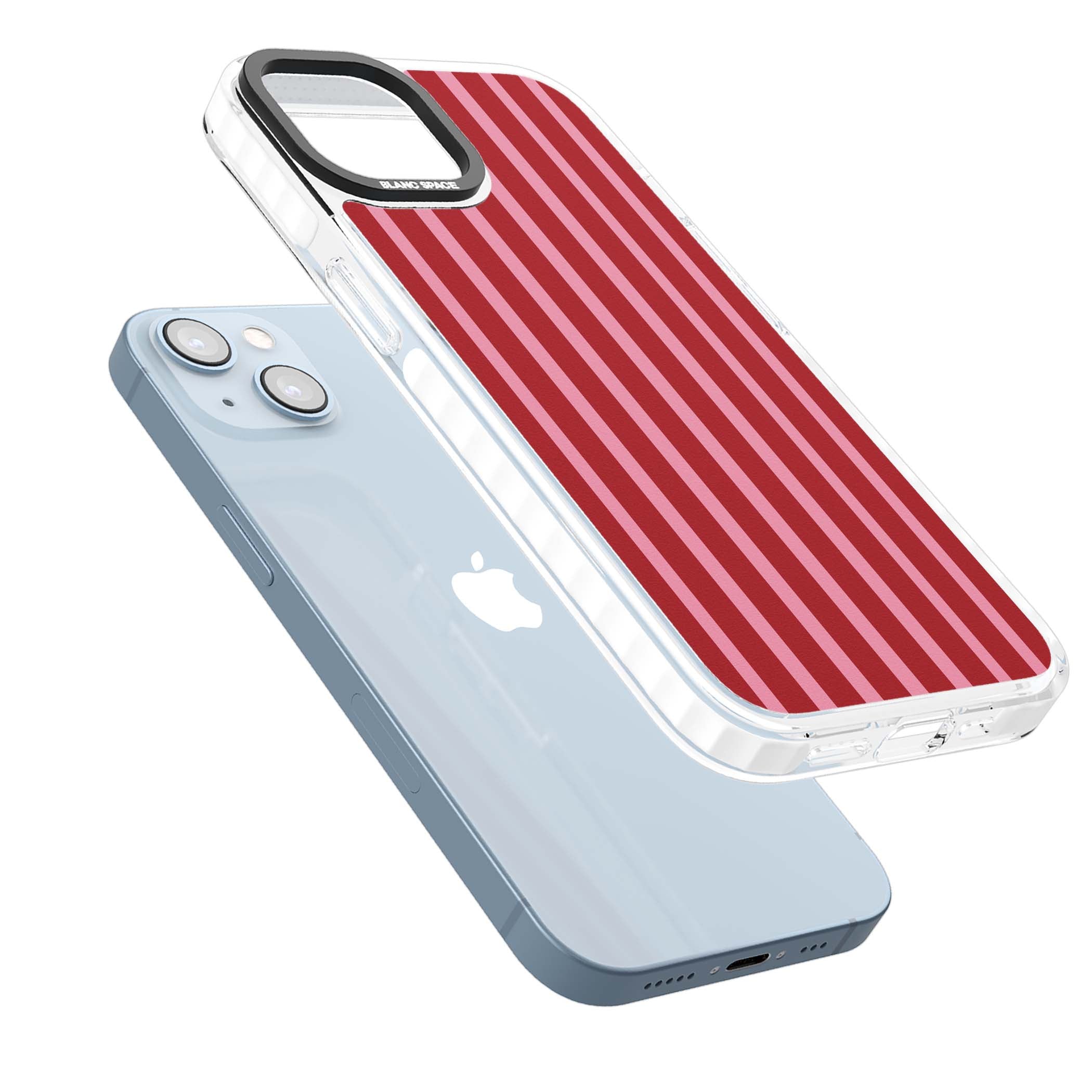 Raspberry Stripe coquette iPhone case featuring red and pink vertical stripes in a candy-inspired pattern | Impact Magsafe case for iPhone 13, iPhone 14, iPhone 15