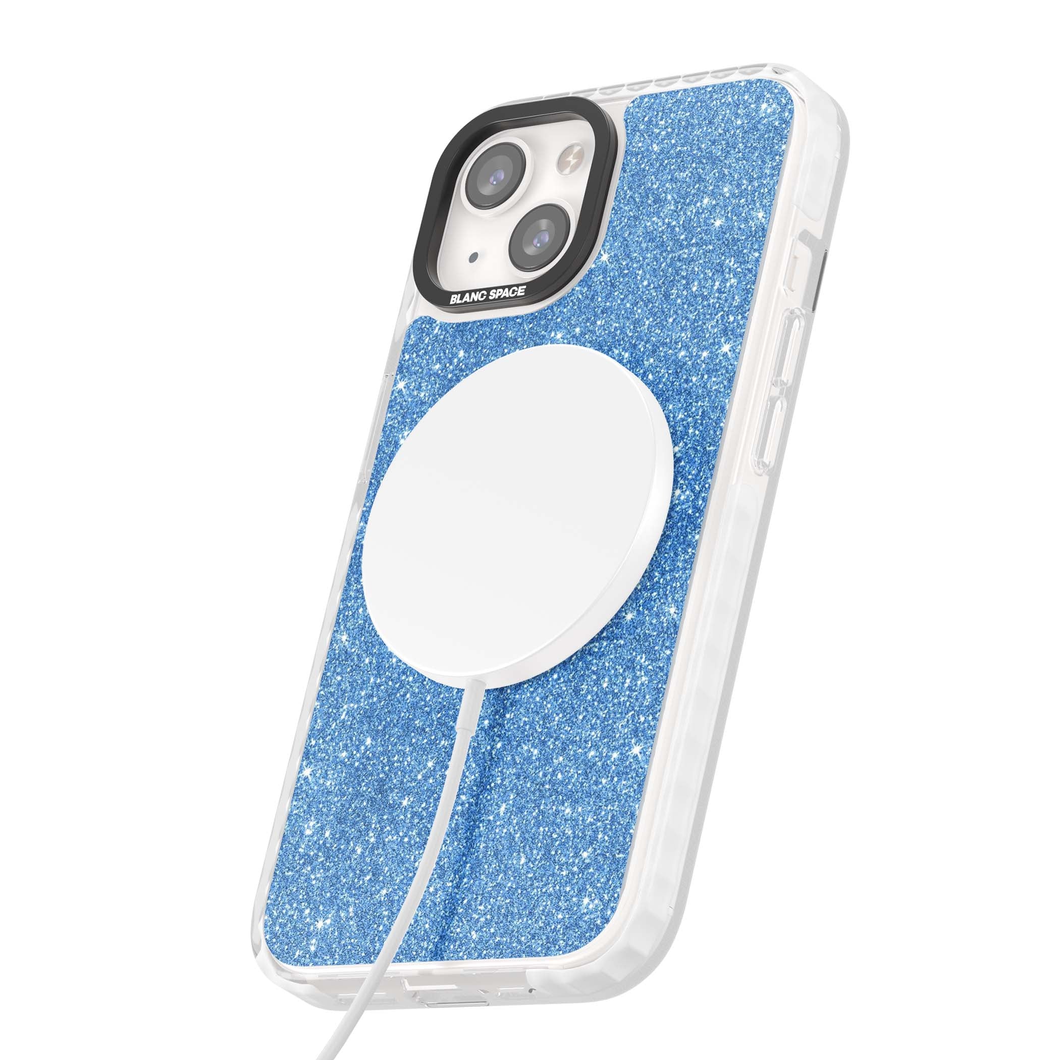 Blue Glitter blue glitter iPhone case featuring dense sparkling cerulean glitter with a glamorous shimmering finish | Impact Magsafe case for iPhone 13, iPhone 14, iPhone 15