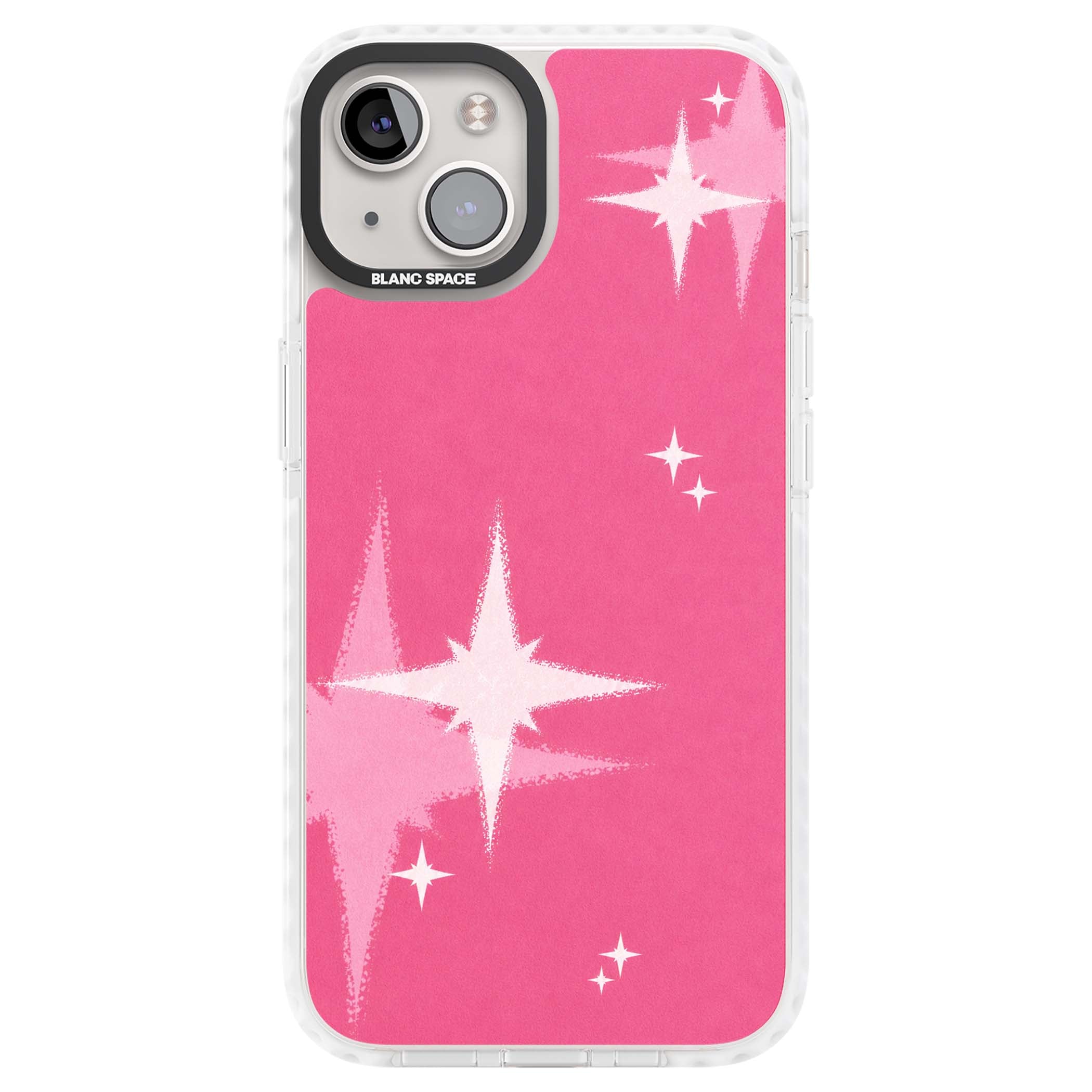 Pink Sparkle Y2K iPhone case featuring hot pink background with shimmering white starburst pattern | Impact Magsafe case for iPhone 13, iPhone 14, iPhone 15