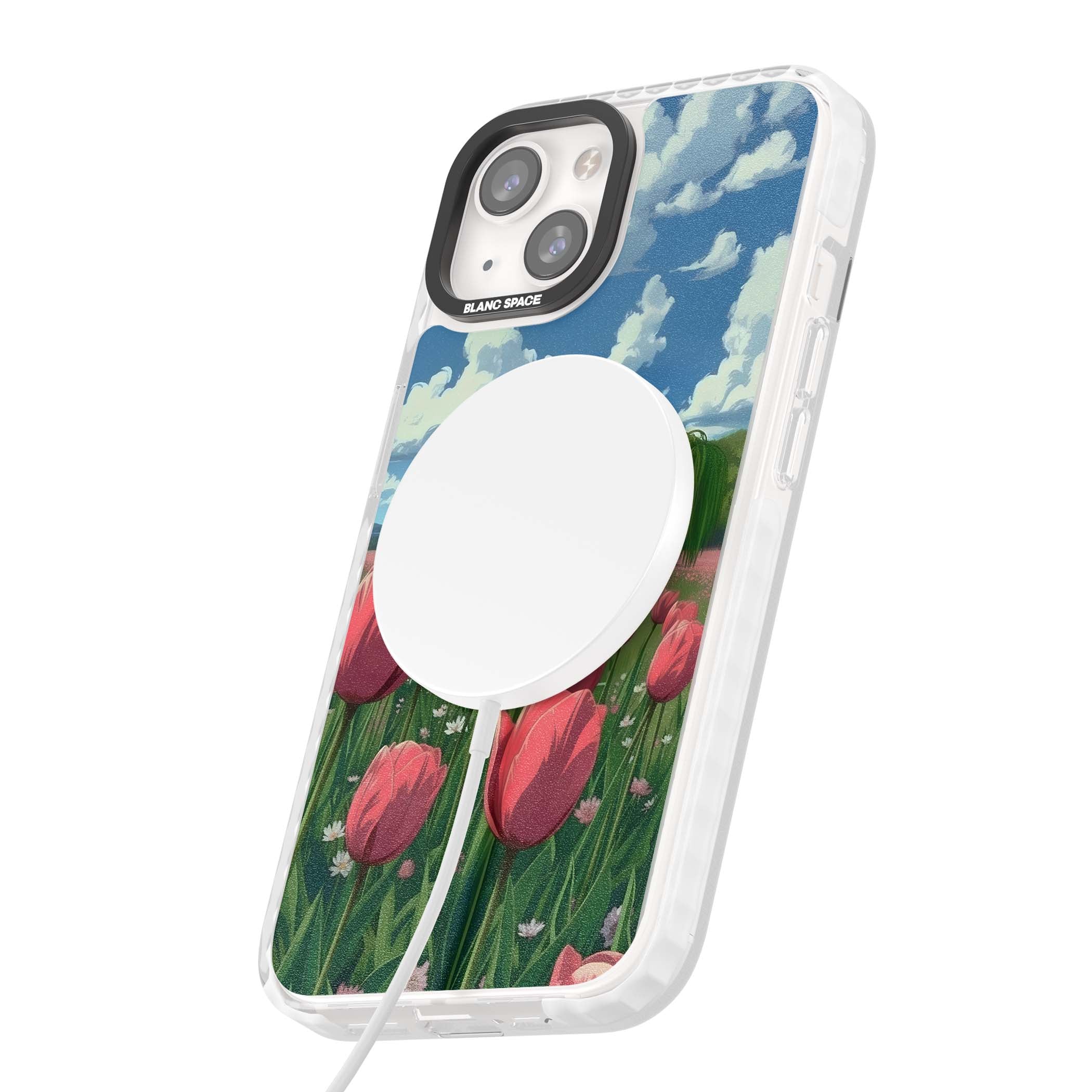 Willow By The Pink Tulips floral iPhone case | Impact Magsafe case for iPhone 13, iPhone 14, iPhone 15