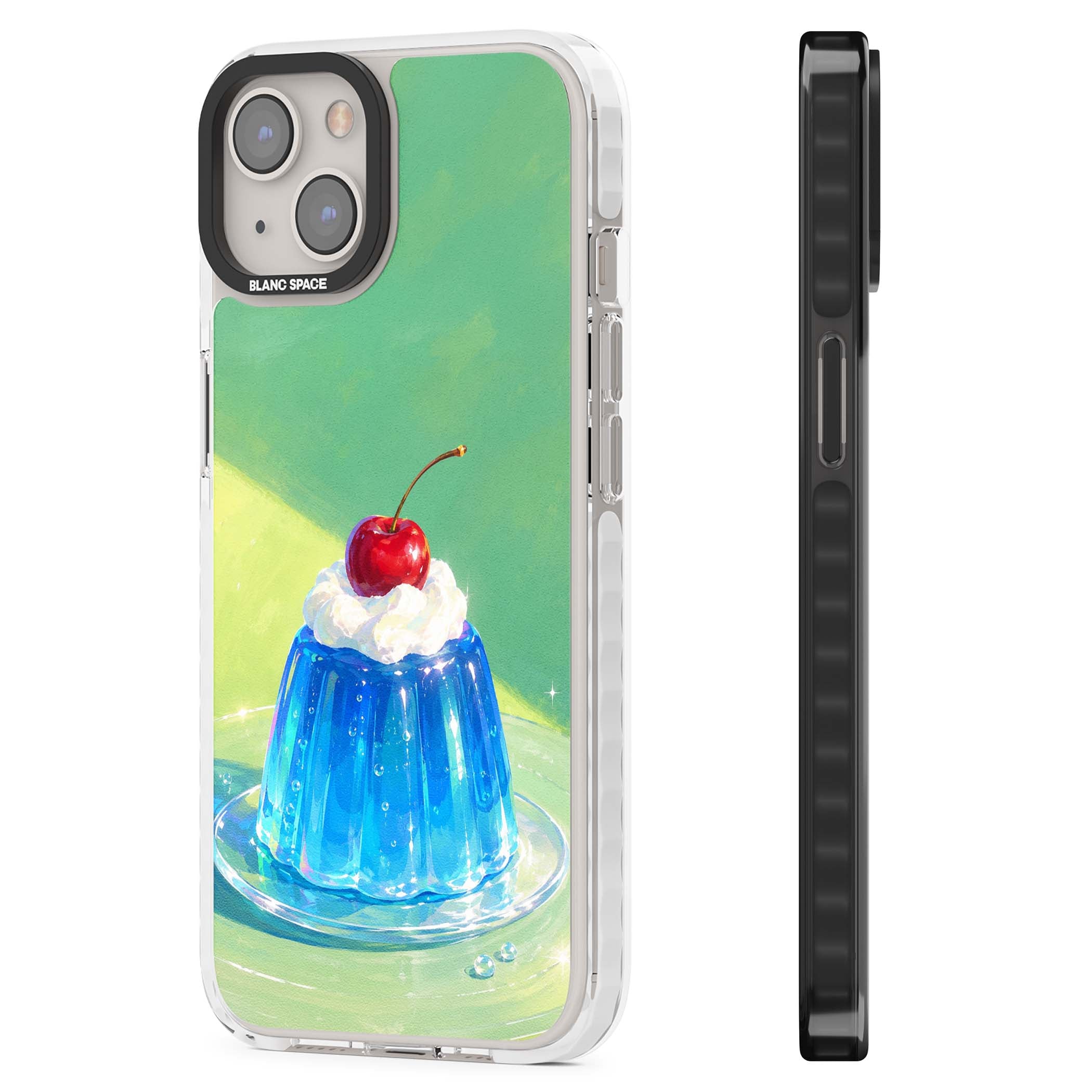 Cherry Jelly kawaii dessert iPhone case featuring blue jelly pudding, whipped cream and a red cherry | Impact Magsafe case for iPhone 13, iPhone 14, iPhone 15