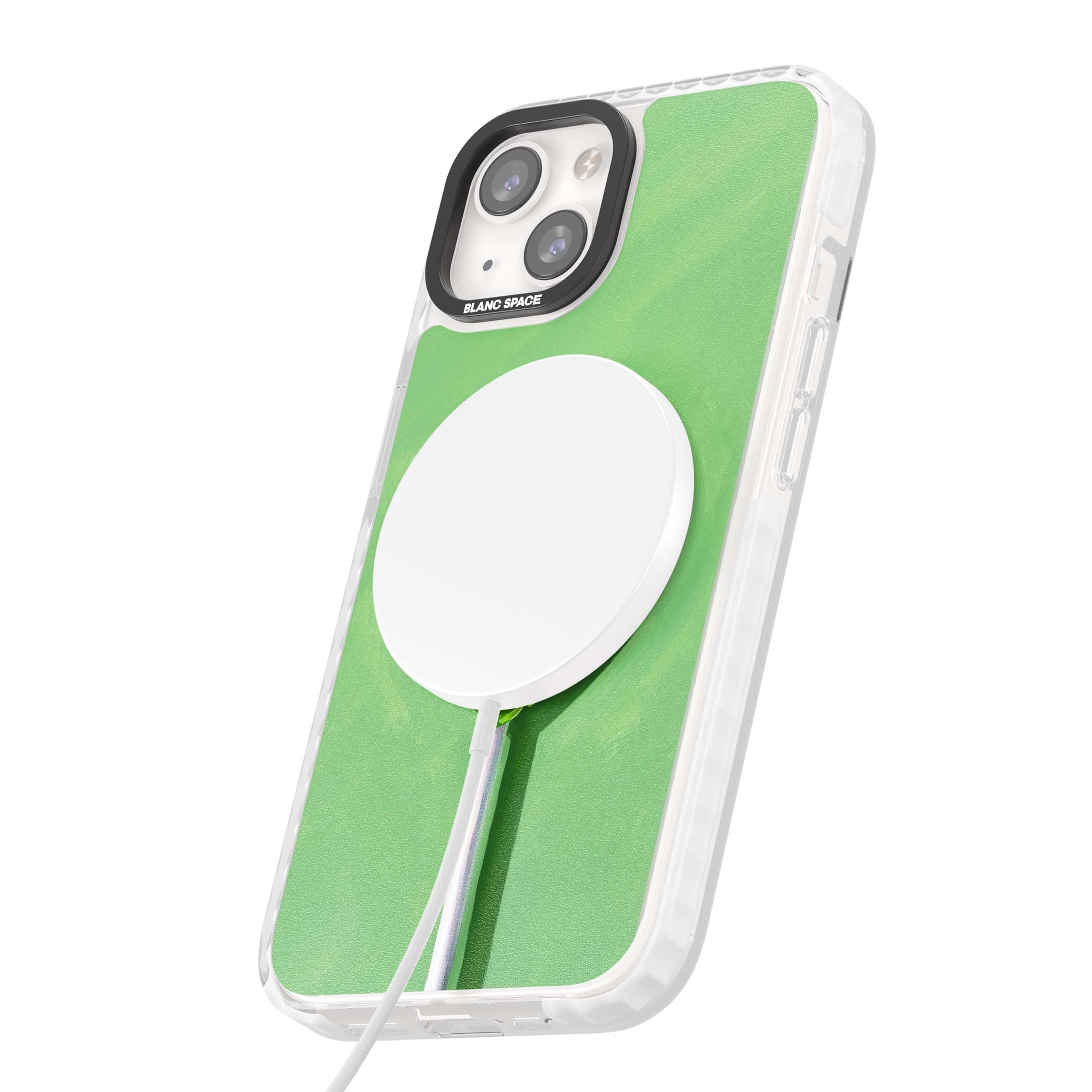 Green Lollipop candy art iPhone case featuring a glossy green heart-shaped lollipop on a painted pastel green background | Impact Magsafe case for iPhone 13, iPhone 14, iPhone 15