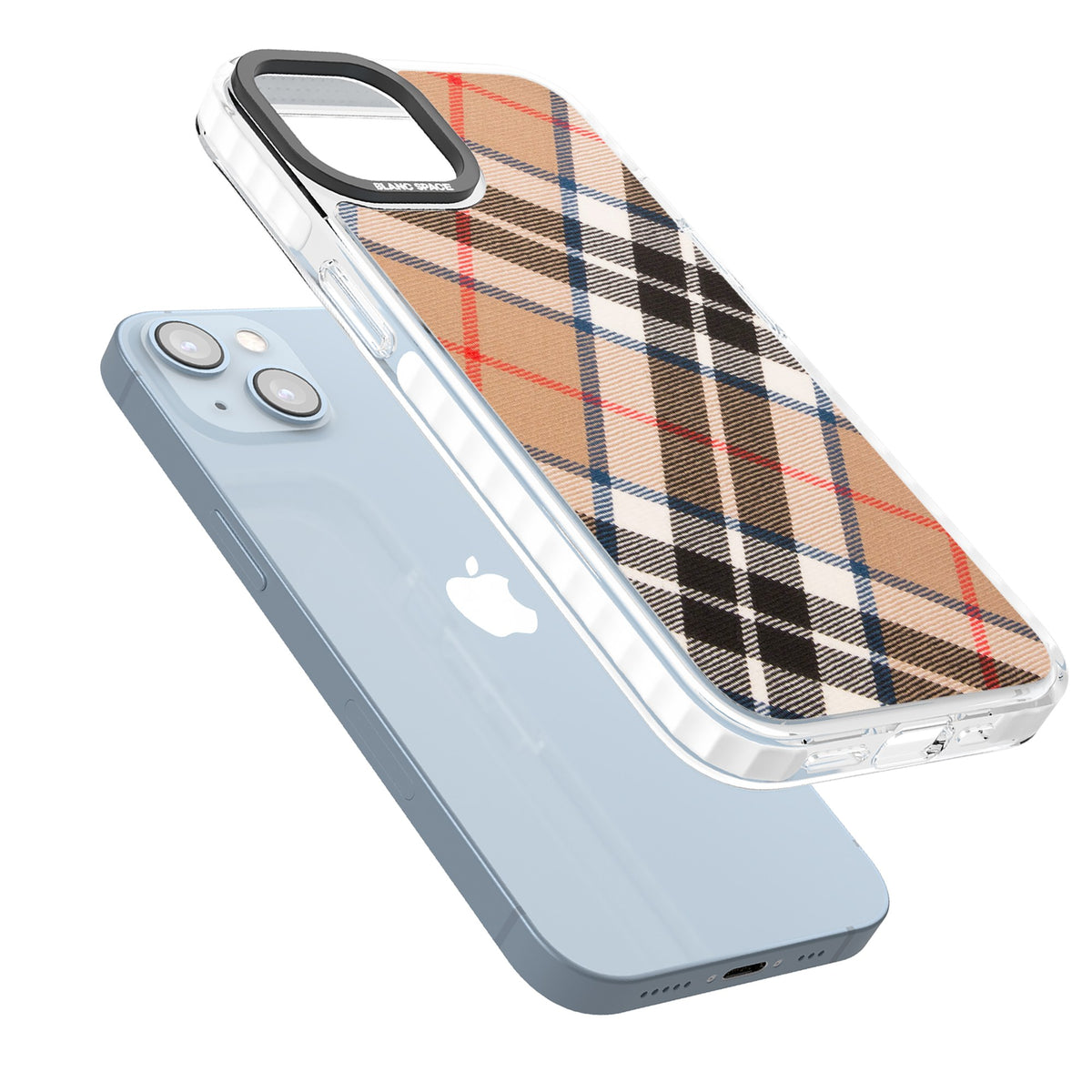 Haymarket Check iPhone 12 / 12 Pro / iPhone 13 / iPhone 14 / iPhone 14 Plus / iPhone 15 / iPhone 15 Plus Impact Clear Phone Case angled