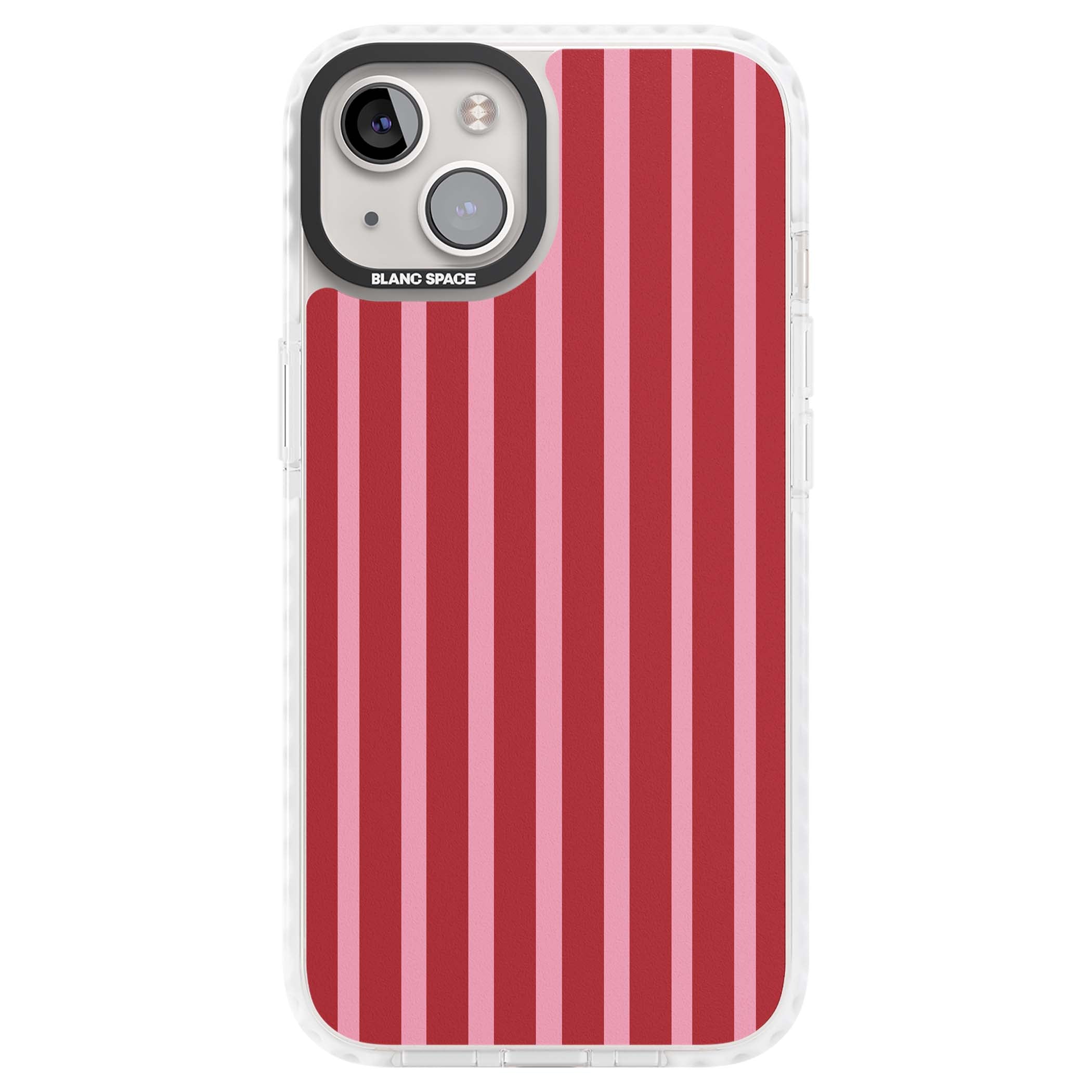 Raspberry Stripe coquette iPhone case featuring red and pink vertical stripes in a candy-inspired pattern | Clear Impact case for iPhone 13, iPhone 14, iPhone 15