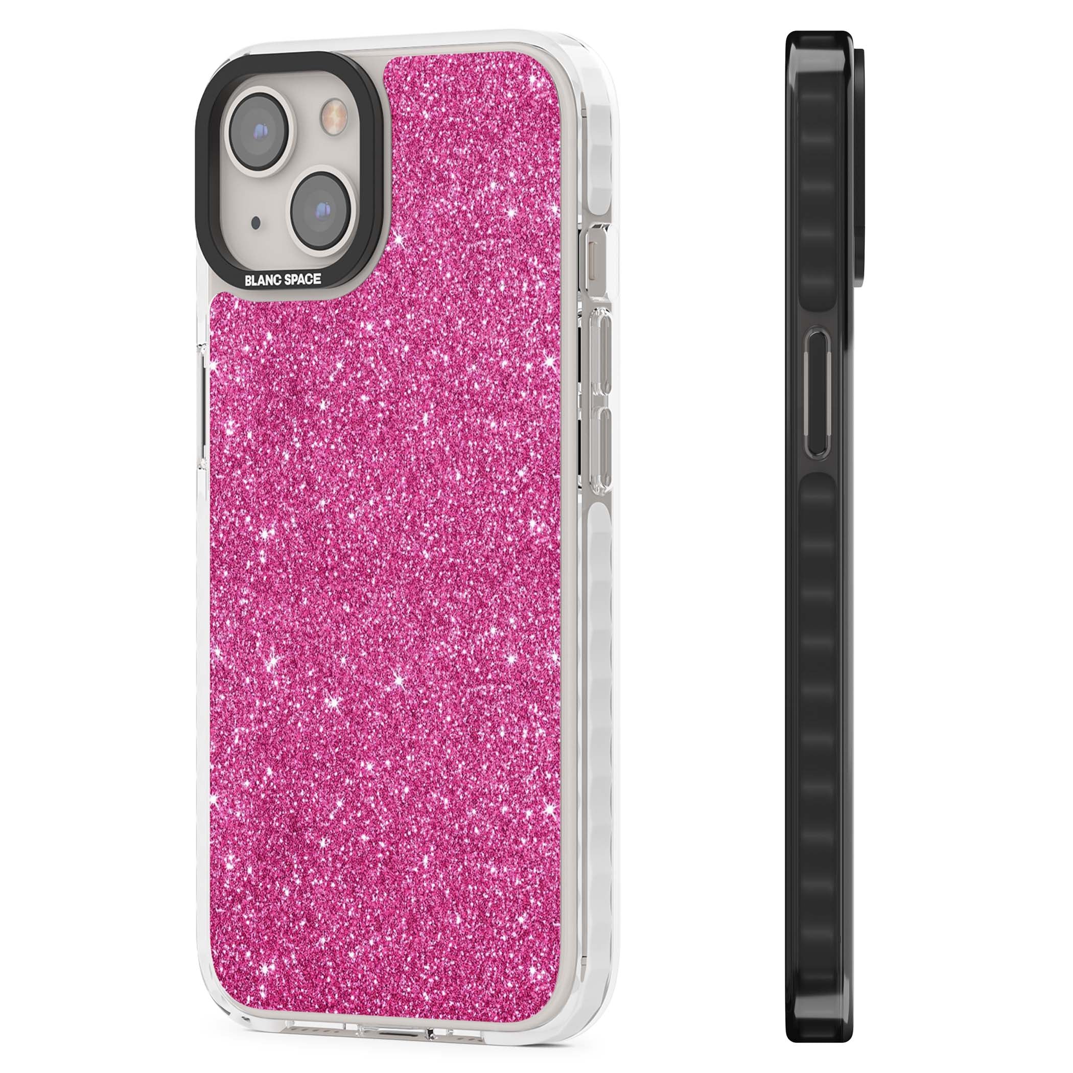 Pink Glitter Y2K iPhone case featuring hot pink glitter wallpaper with sparkle shimmer effect | Clear Impact case for iPhone 13, iPhone 14, iPhone 15
