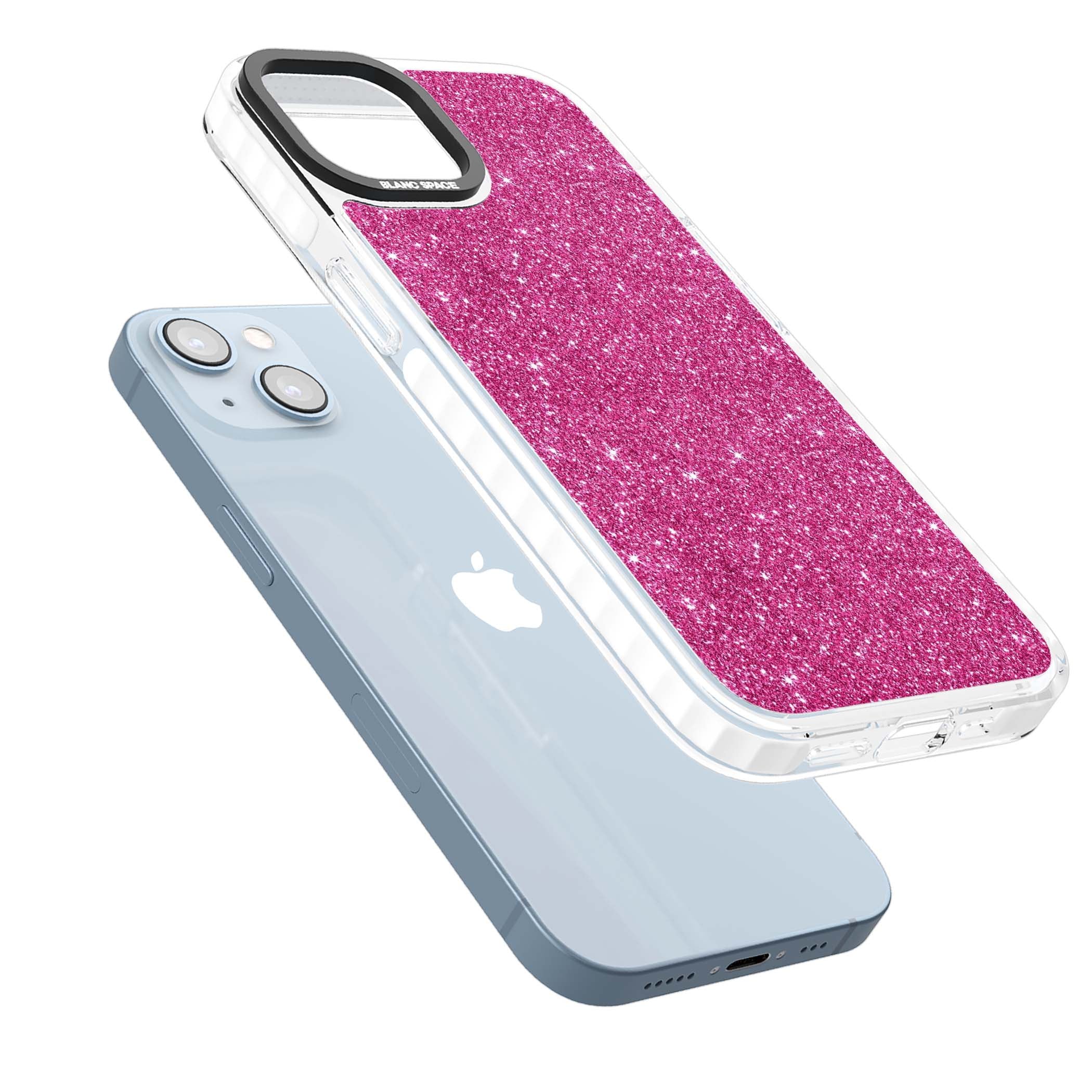 Pink Glitter Y2K iPhone case featuring hot pink glitter wallpaper with sparkle shimmer effect | Clear Impact case for iPhone 13, iPhone 14, iPhone 15