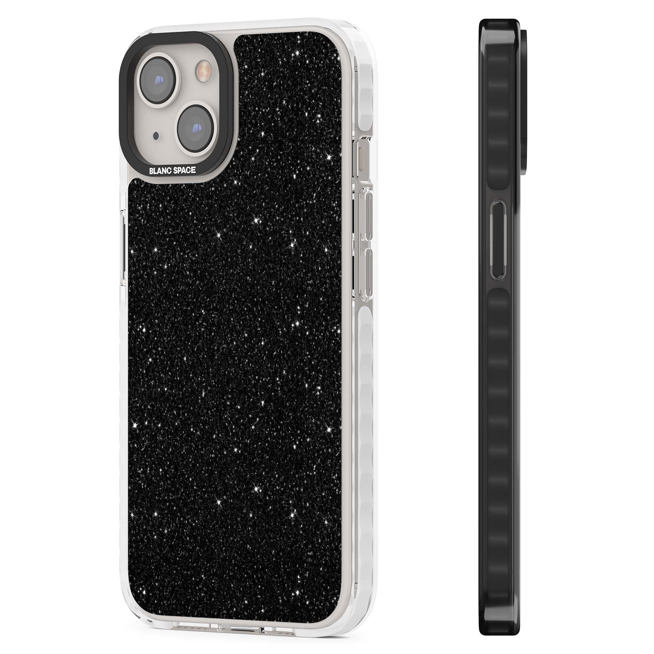 Black Glitter black glitter iPhone case featuring an all-over sparkly shimmer pattern on a jet black base | Clear Impact case for iPhone 13, iPhone 14, iPhone 15
