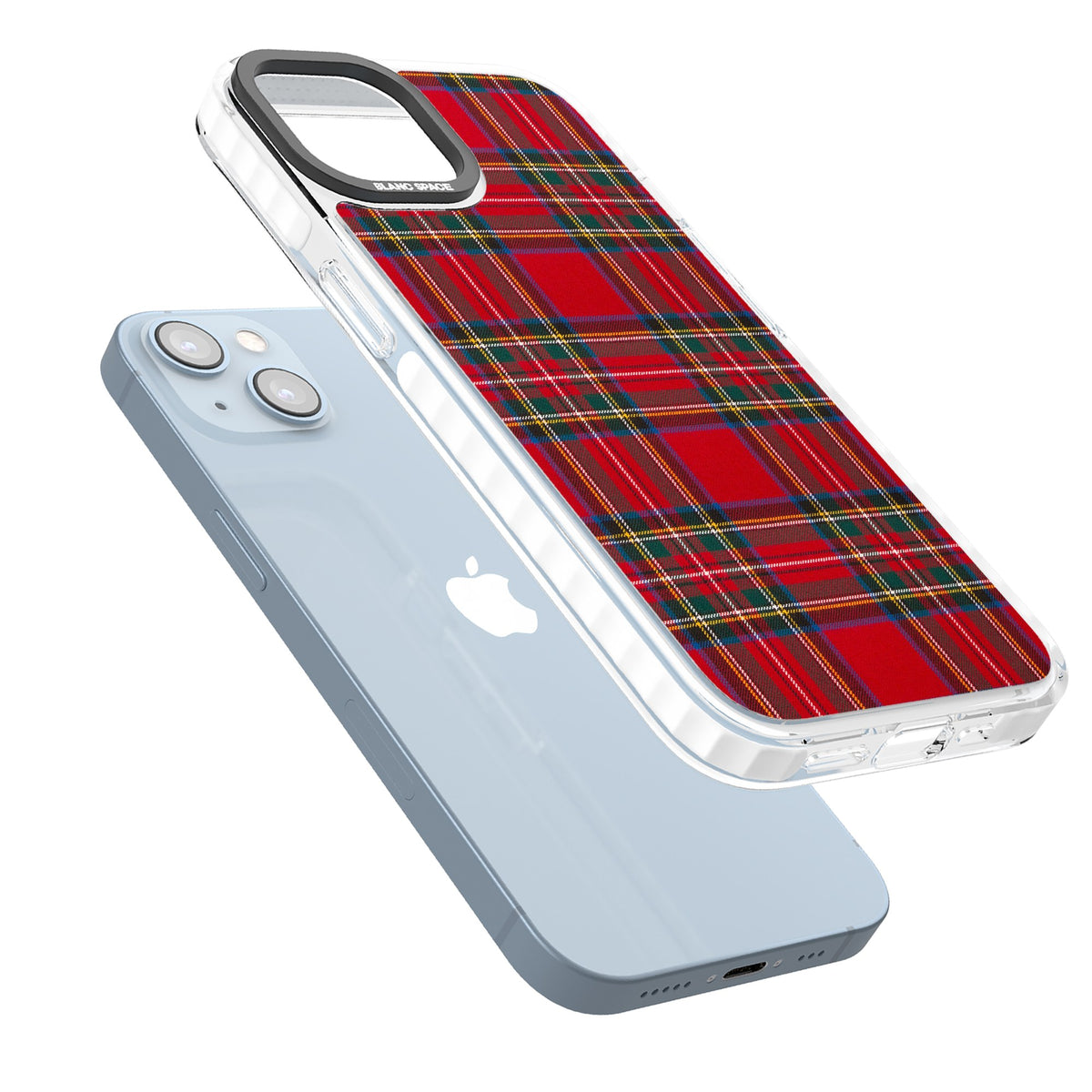 Royal Stewart Tartan iPhone 12 / 12 Pro / iPhone 13 / iPhone 14 / iPhone 14 Plus / iPhone 15 / iPhone 15 Plus Impact Clear Phone Case angled
