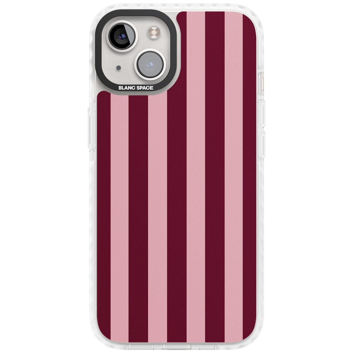 Bordeaux Belle preppy iPhone case featuring bold vertical stripes in burgundy and soft blush pink iPhone 12 / 12 Pro / iPhone 12 / iPhone 12 Pro / iPhone 13 / iPhone 14 / iPhone 14 Plus / iPhone 15 / iPhone 15 Plus Impact Clear Phone Case front