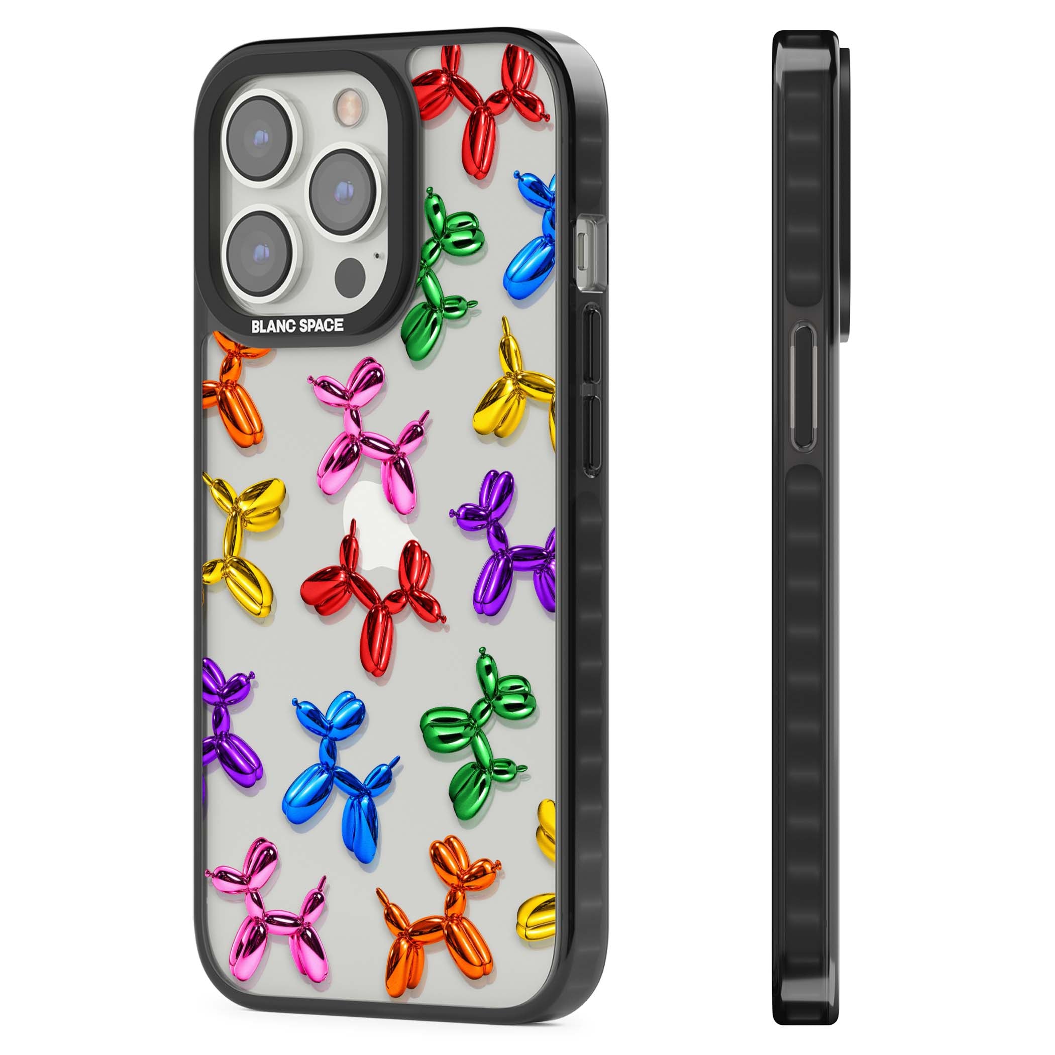 Balloon Dogs pop art iPhone case featuring rainbow chrome balloon dogs in Jeff Koons style | Black Impact case for iPhone 13 Pro, iPhone 14 Pro, iPhone 15 Pro