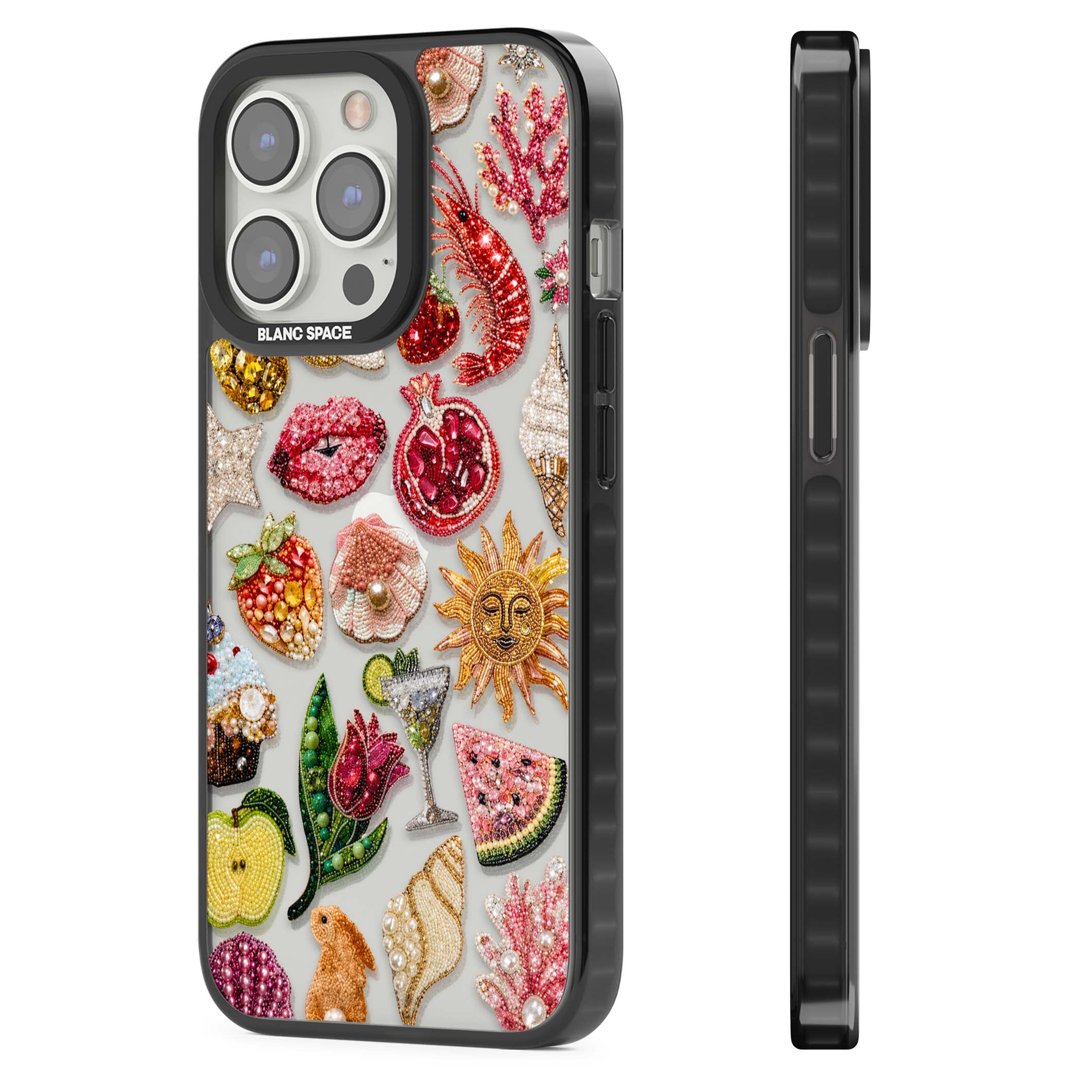 Beaded Riviera coquette iPhone case | Black Impact case for iPhone 13 Pro, iPhone 14 Pro, iPhone 15 Pro