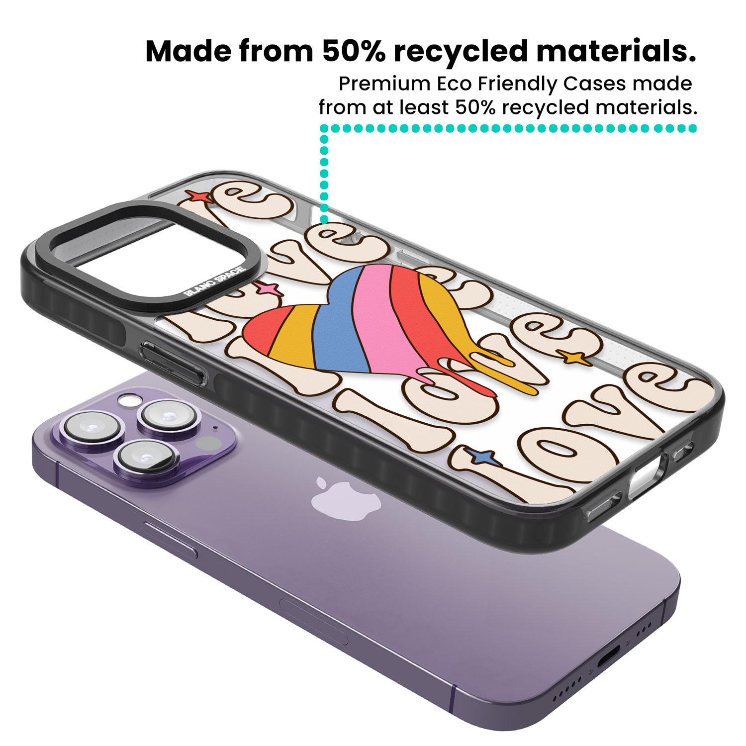 Groovy Love Black Impact Phone Case for iPhone 13 Pro, iPhone 14 Pro, iPhone 15 Pro