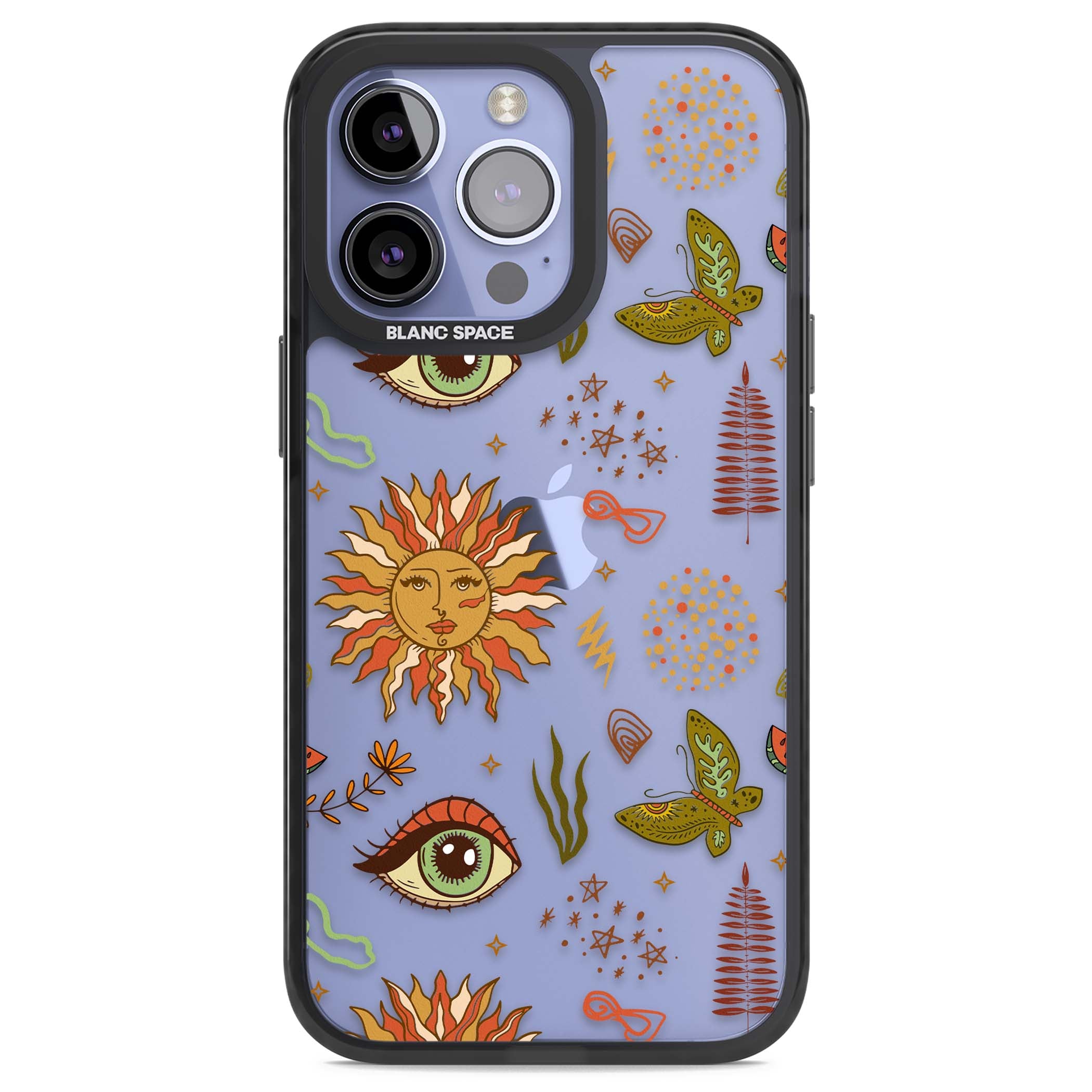 Elevate Your Phone'S Style With This Boho Celestial Sun & Eye Phone Case, Featuring A Mystical Blend Of Suns, All-Seeing Eyes, Butterflies, Stars, And