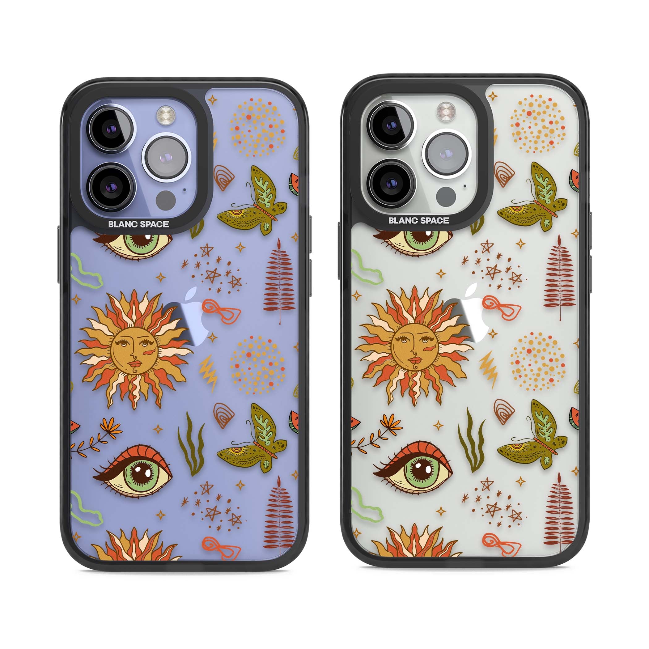 Elevate Your Phone'S Style With This Boho Celestial Sun & Eye Phone Case, Featuring A Mystical Blend Of Suns, All-Seeing Eyes, Butterflies, Stars, And