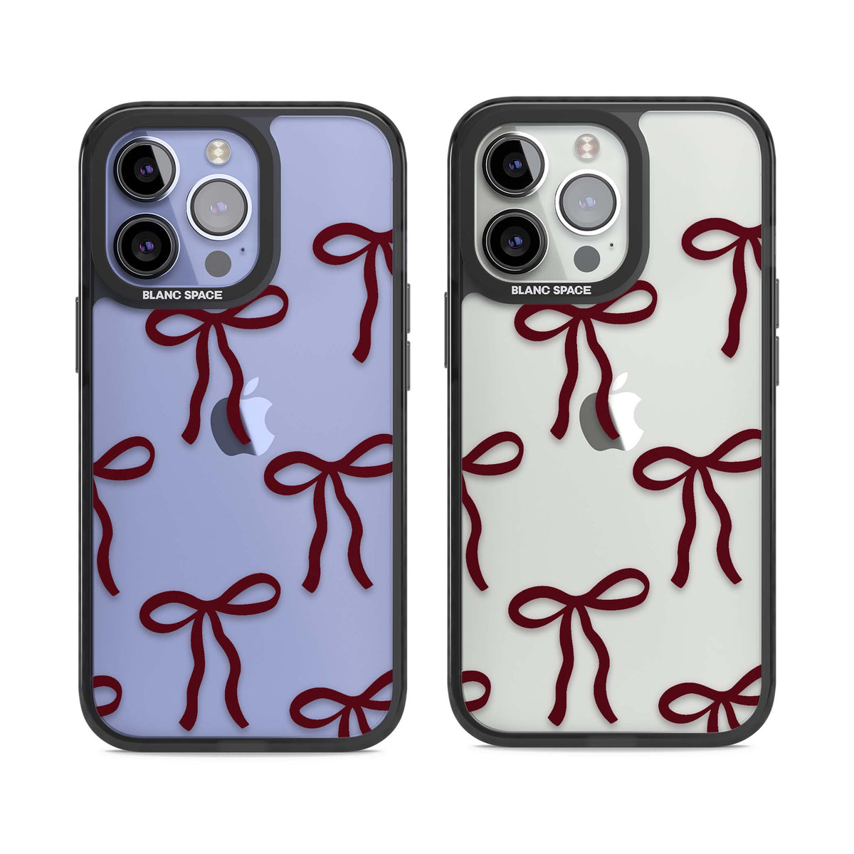 Burgundy Bows coquette iPhone case featuring hand-drawn burgundy red bows on a clear background | Black Impact case for iPhone 13 Pro, iPhone 14 Pro, iPhone 15 Pro