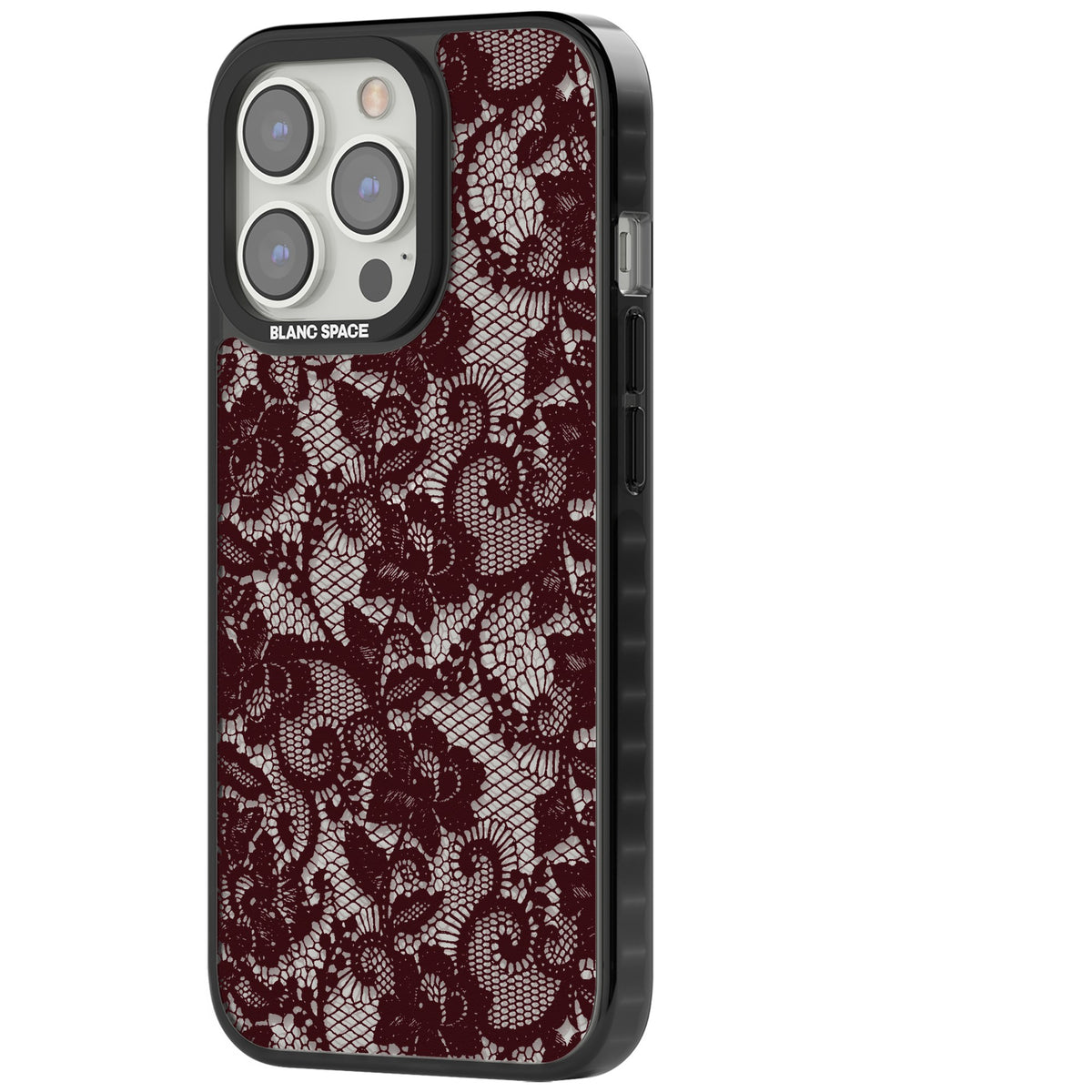 Burgundy Lace iPhone 12 Pro Max / iPhone 13 Pro / iPhone 13 Pro Max / iPhone 14 Pro / iPhone 14 Pro Max / iPhone 15 Pro / iPhone 15 Pro Max Impact Black Phone Case side