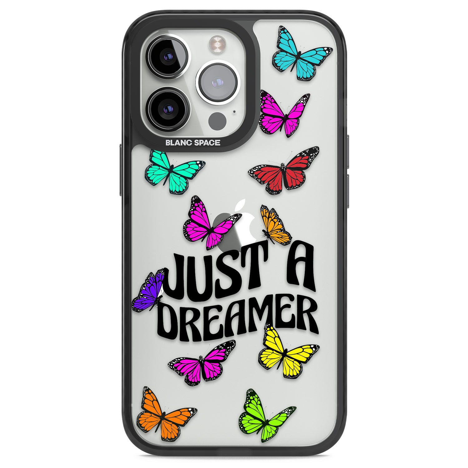 Just a Dreamer Butterfly Black Impact Phone Case for iPhone 13 Pro, iPhone 14 Pro, iPhone 15 Pro