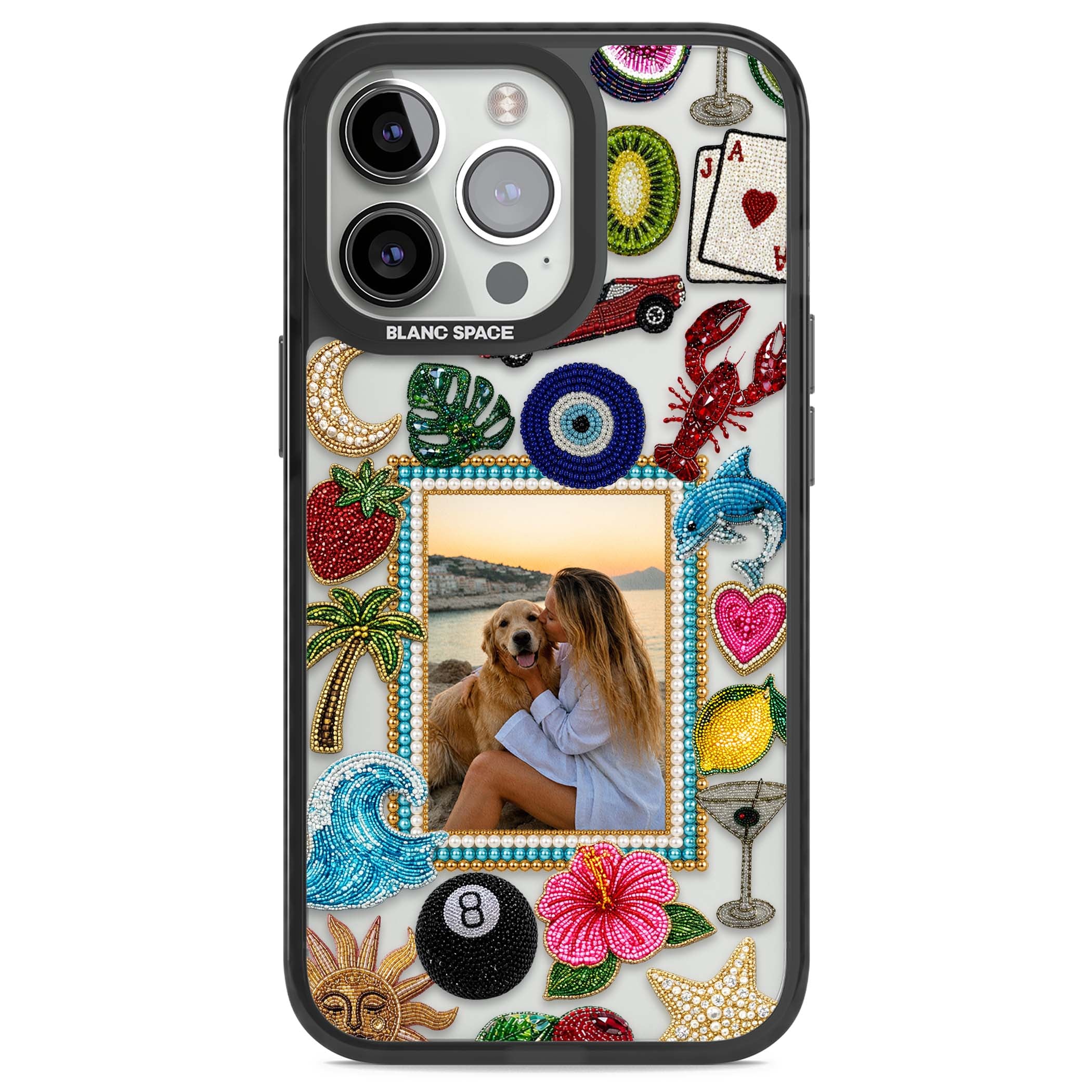 Beaded Photo coastal iPhone case | Black Impact case for iPhone 13 Pro, iPhone 14 Pro, iPhone 15 Pro