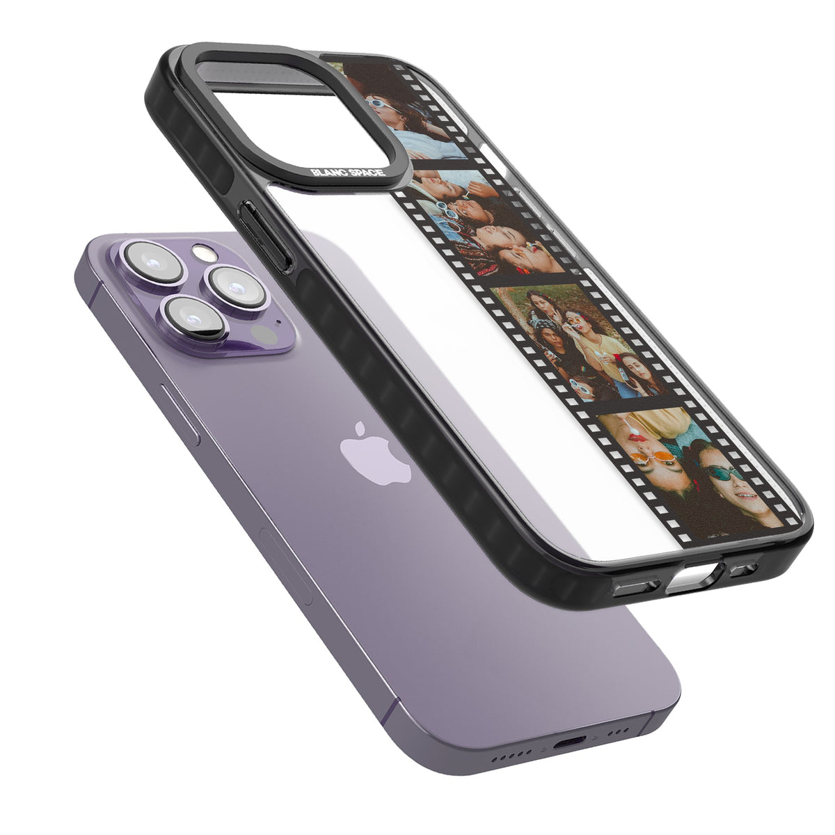 Personalised Photo Film Strip iPhone 12 Pro Max / iPhone 13 Pro / iPhone 13 Pro Max / iPhone 14 Pro / iPhone 14 Pro Max / iPhone 15 Pro / iPhone 15 Pro Max Impact Black Phone Case angled