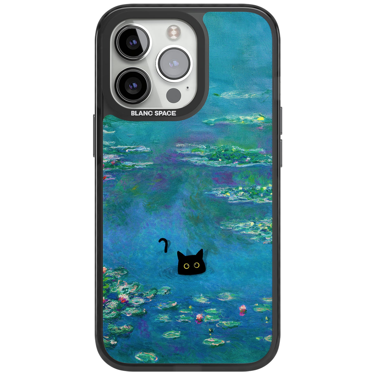 Cat in Monet's Water Lillies iPhone 12 Pro Max / iPhone 13 Pro / iPhone 13 Pro Max / iPhone 14 Pro / iPhone 14 Pro Max / iPhone 15 Pro / iPhone 15 Pro Max Impact Black Phone Case front