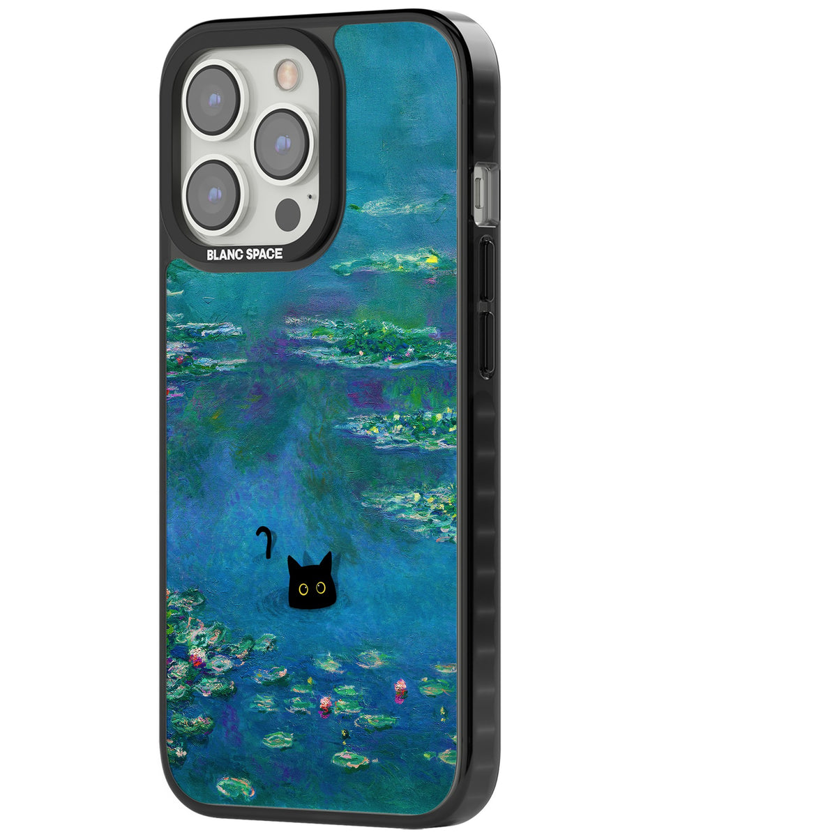 Cat in Monet's Water Lillies iPhone 12 Pro Max / iPhone 13 Pro / iPhone 13 Pro Max / iPhone 14 Pro / iPhone 14 Pro Max / iPhone 15 Pro / iPhone 15 Pro Max Impact Black Phone Case side