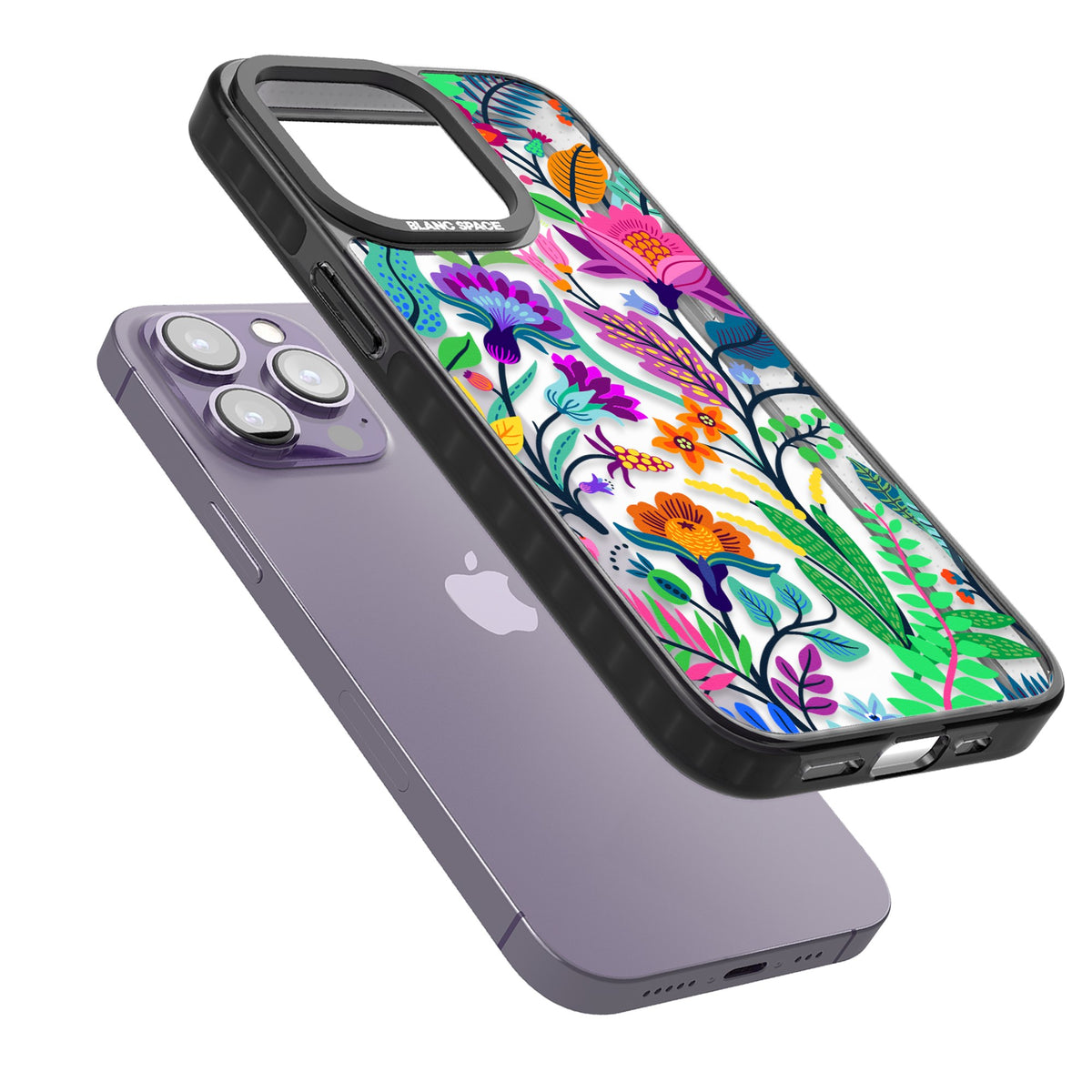 Floral Vibe iPhone 12 Pro Max / iPhone 13 Pro / iPhone 13 Pro Max / iPhone 14 Pro / iPhone 14 Pro Max / iPhone 15 Pro / iPhone 15 Pro Max Impact Black Phone Case angled