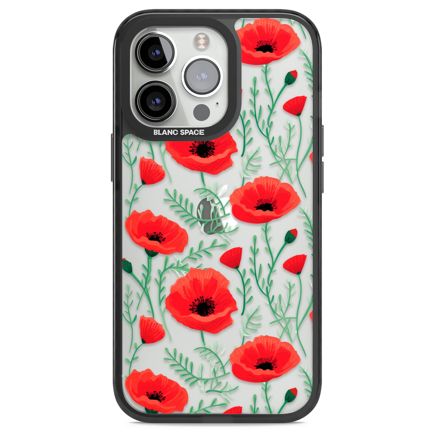 Poppy Garden Black Impact Phone Case for iPhone 13 Pro, iPhone 14 Pro, iPhone 15 Pro