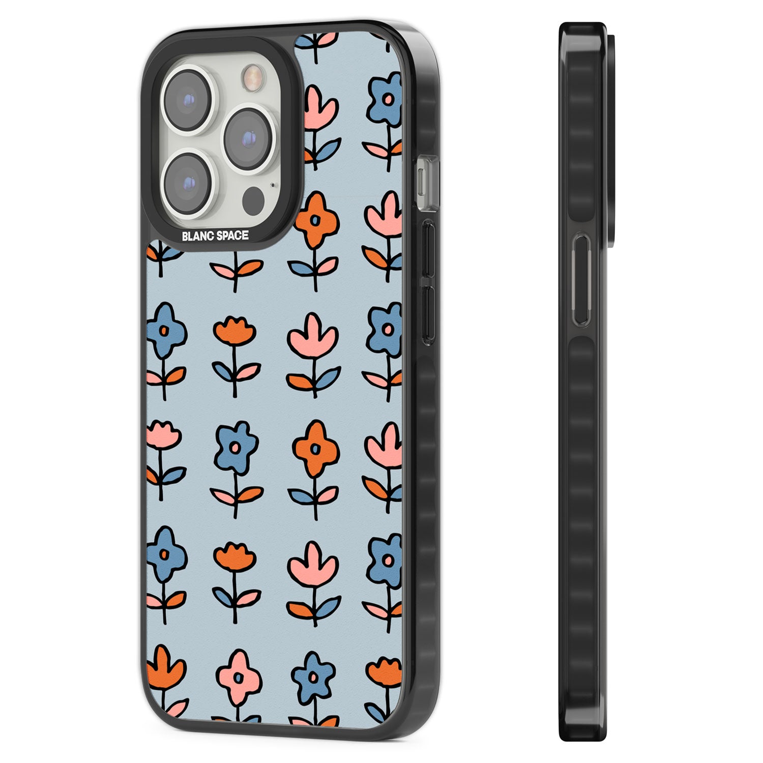 Vinage Floral Array Black Impact Phone Case for iPhone 13 Pro, iPhone 14 Pro, iPhone 15 Pro