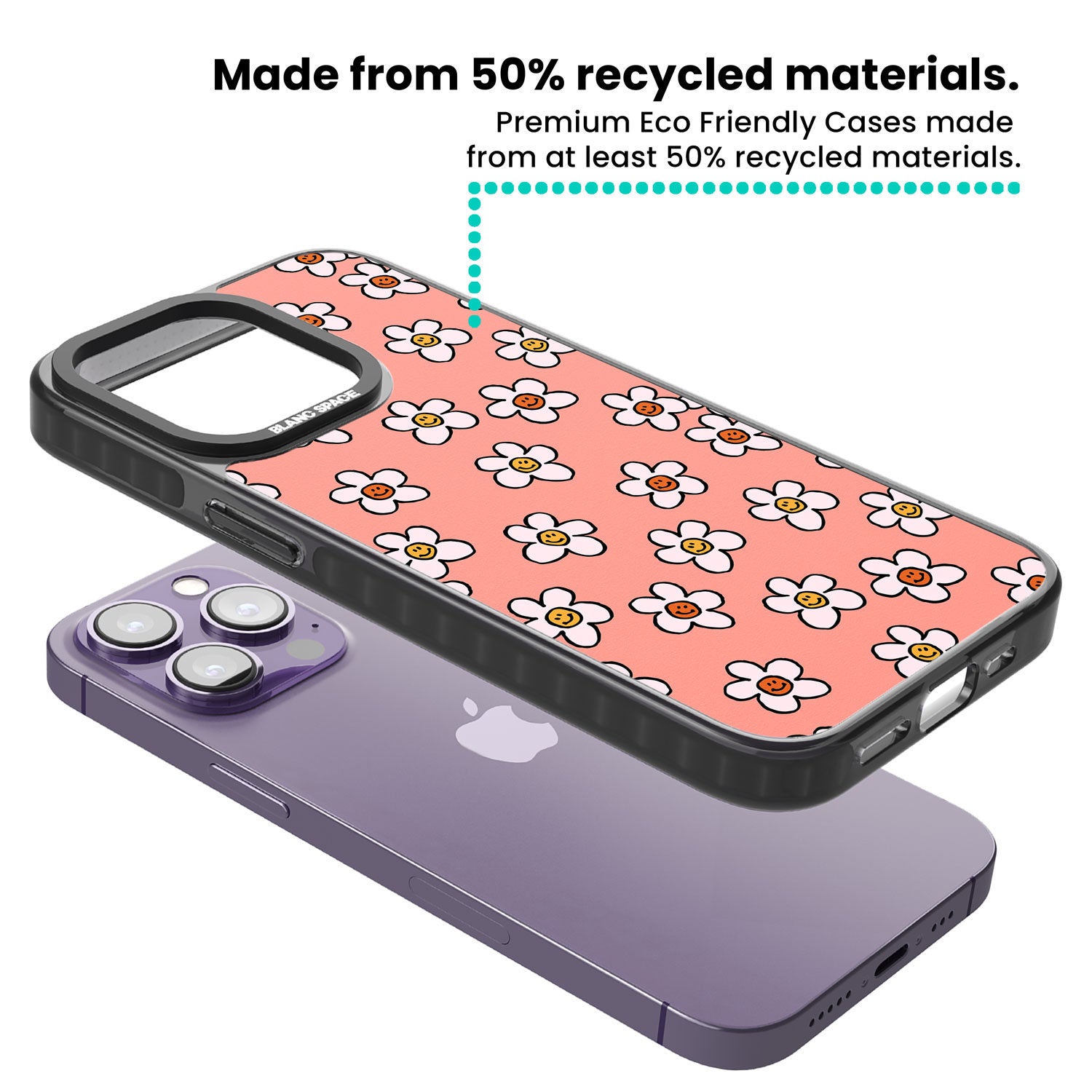 Peachy Daisy Smiles Black Impact Phone Case for iPhone 13 Pro, iPhone 14 Pro, iPhone 15 Pro
