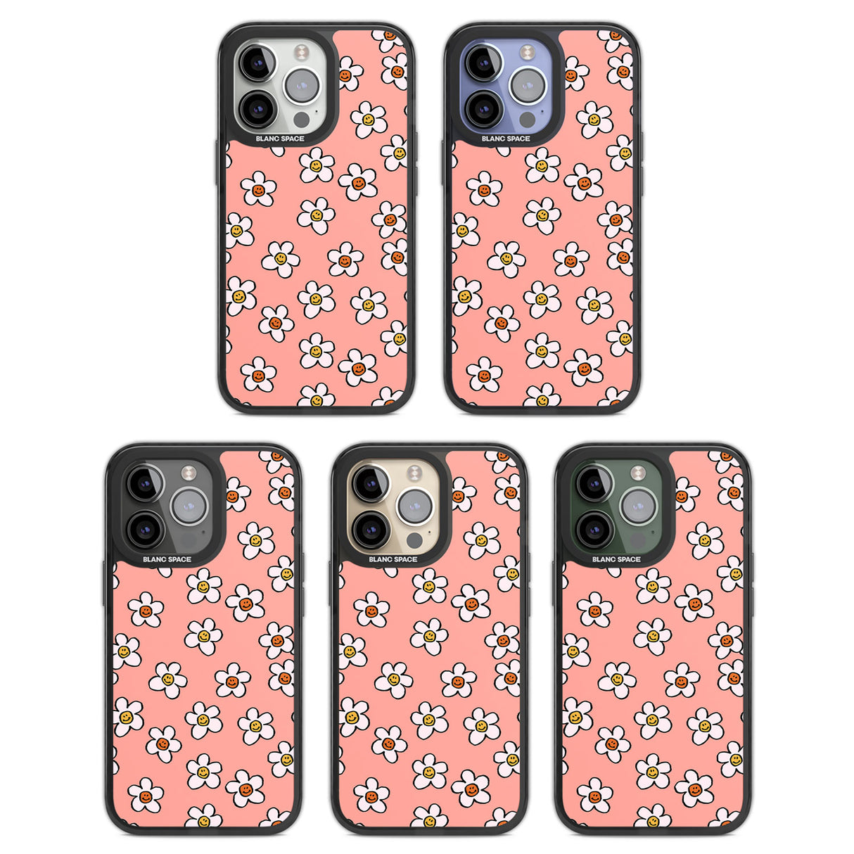 Peachy Daisy Smiles Black Impact Phone Case for iPhone 13 Pro, iPhone 14 Pro, iPhone 15 Pro