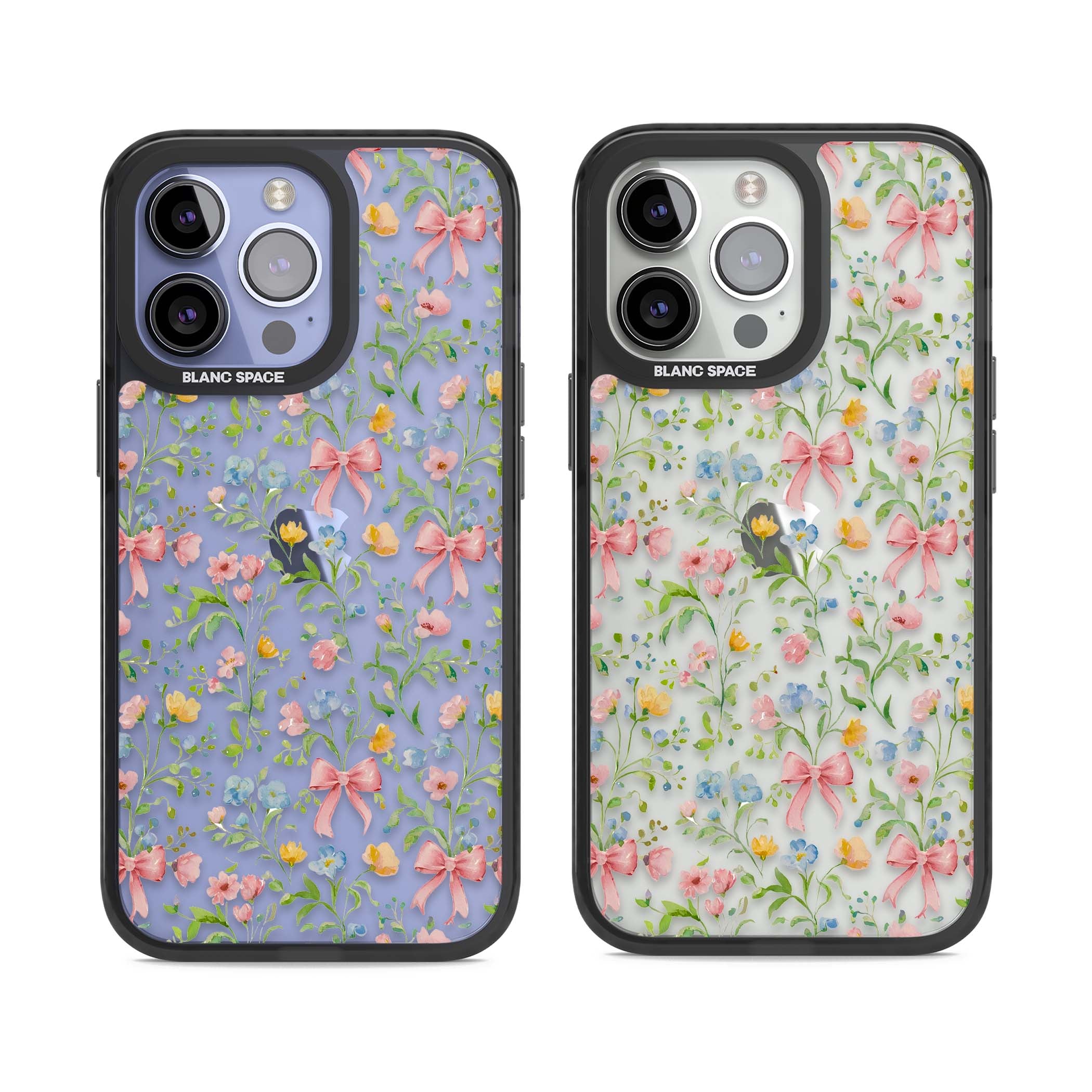 Ribbons & Wildflowers cottagecore iPhone case featuring watercolor wildflowers, pink satin bows, and delicate spring blooms o | Black Impact case for iPhone 13 Pro, iPhone 14 Pro, iPhone 15 Pro