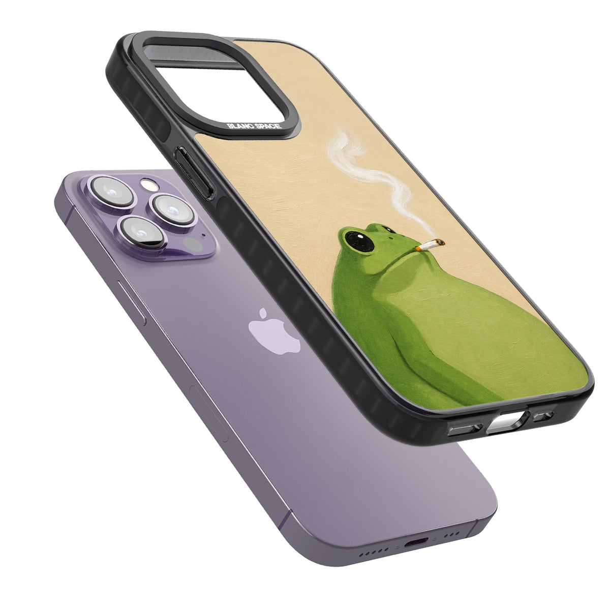 The Smoking Frog iPhone 12 Pro Max / iPhone 13 Pro / iPhone 13 Pro Max / iPhone 14 Pro / iPhone 14 Pro Max / iPhone 15 Pro / iPhone 15 Pro Max Impact Black Phone Case angled
