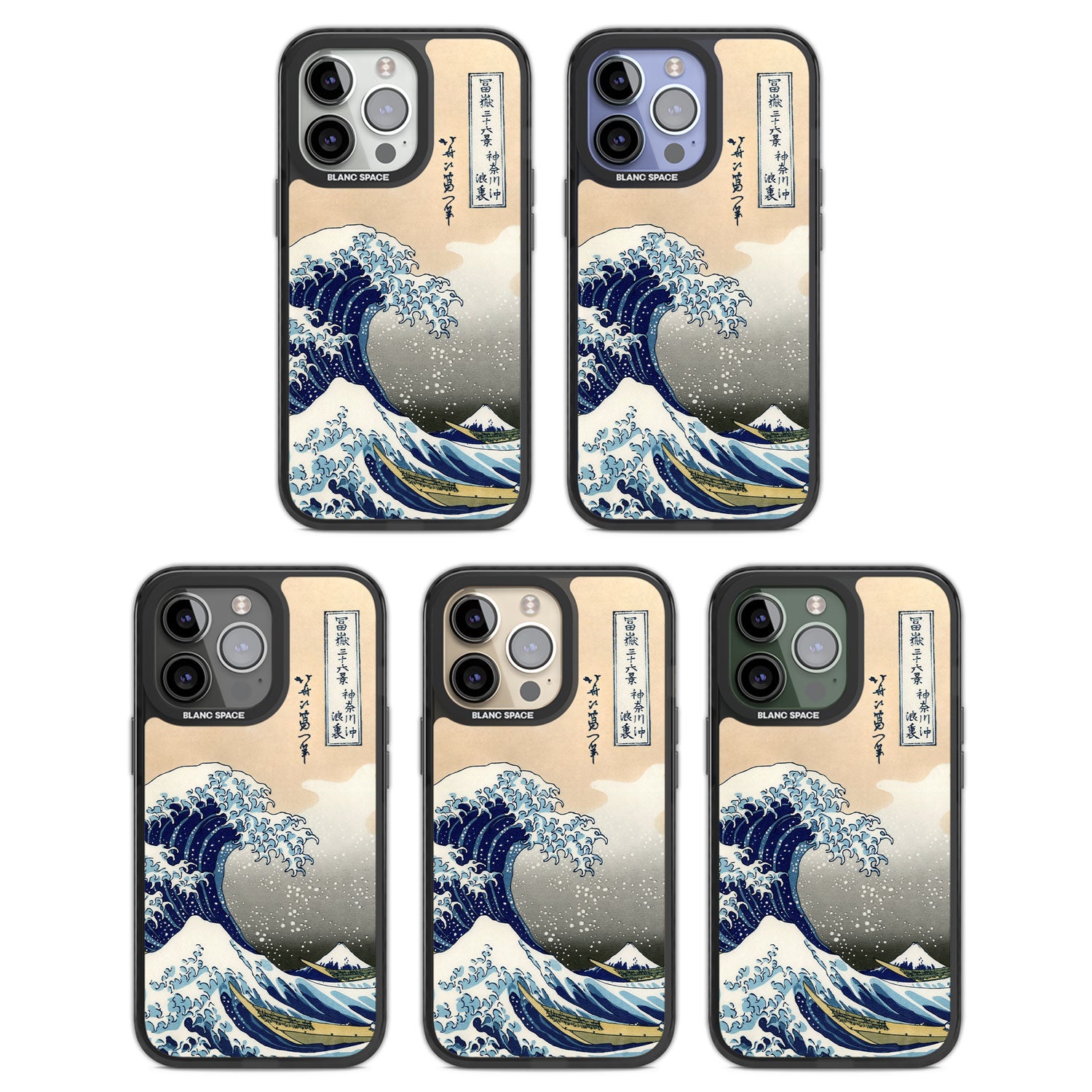 Great Wave Black Impact Phone Case for iPhone 13 Pro, iPhone 14 Pro, iPhone 15 Pro