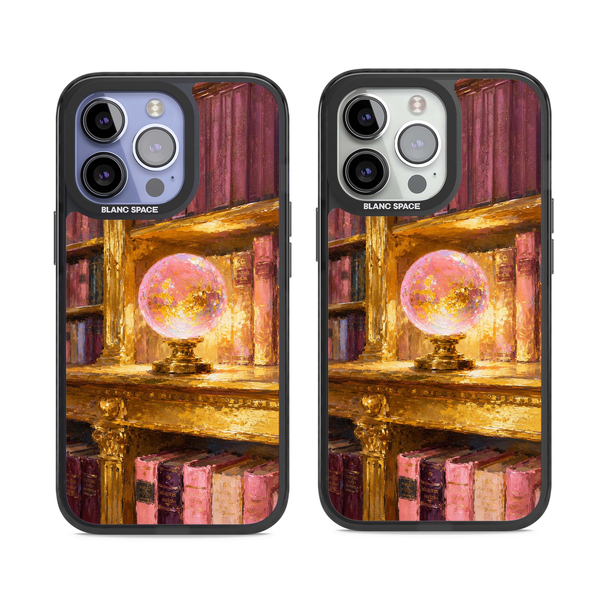 Gilded Library dark academia iPhone case featuring an oil painted crystal ball on a gilded library shelf with vintage | Black Impact case for iPhone 13 Pro, iPhone 14 Pro, iPhone 15 Pro