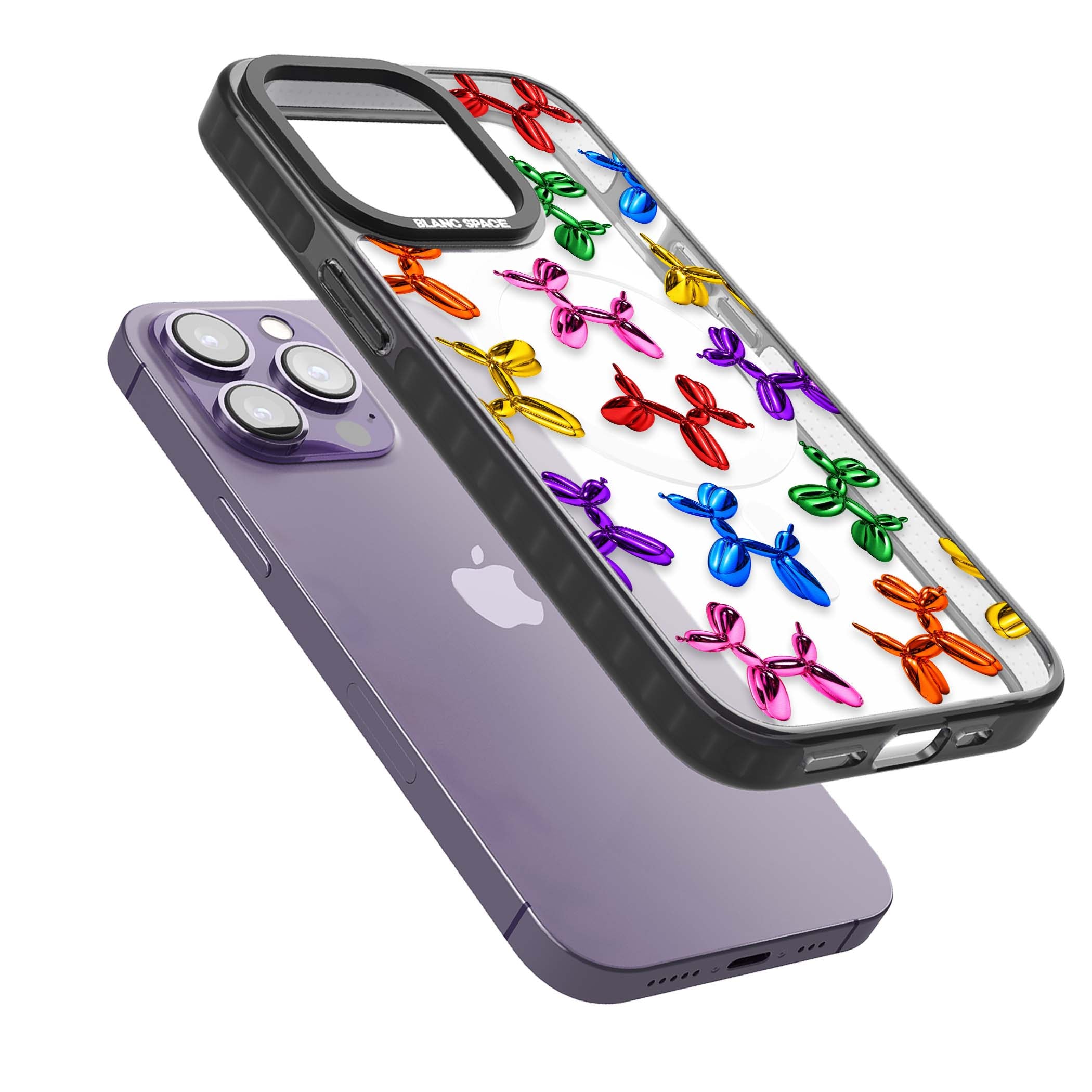 Balloon Dogs pop art iPhone case featuring rainbow chrome balloon dogs in Jeff Koons style | Black Impact Magsafe case for iPhone 13 Pro, iPhone 14 Pro, iPhone 15 Pro