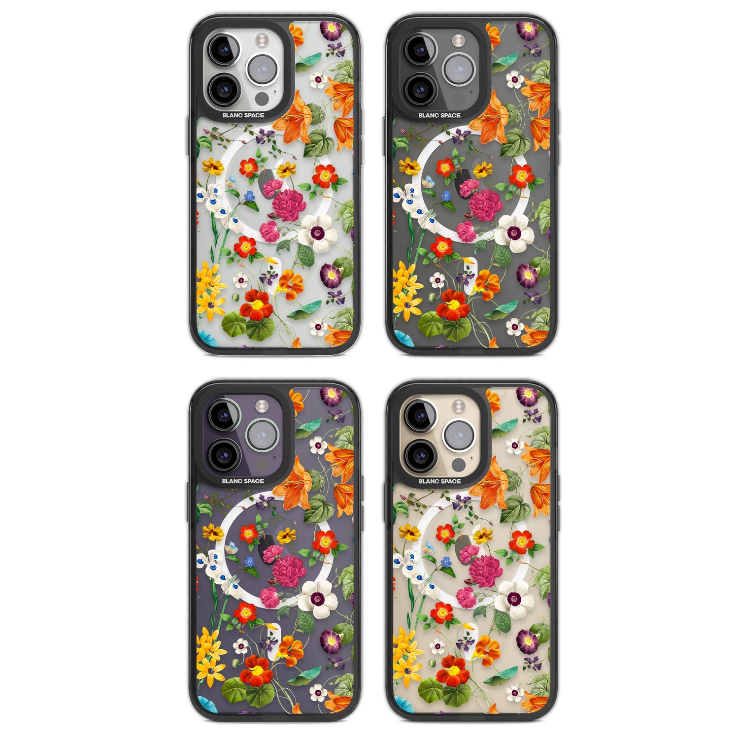 Whimsical Wildflowers Magsafe Black Impact Phone Case for iPhone 13 Pro, iPhone 14 Pro, iPhone 15 Pro